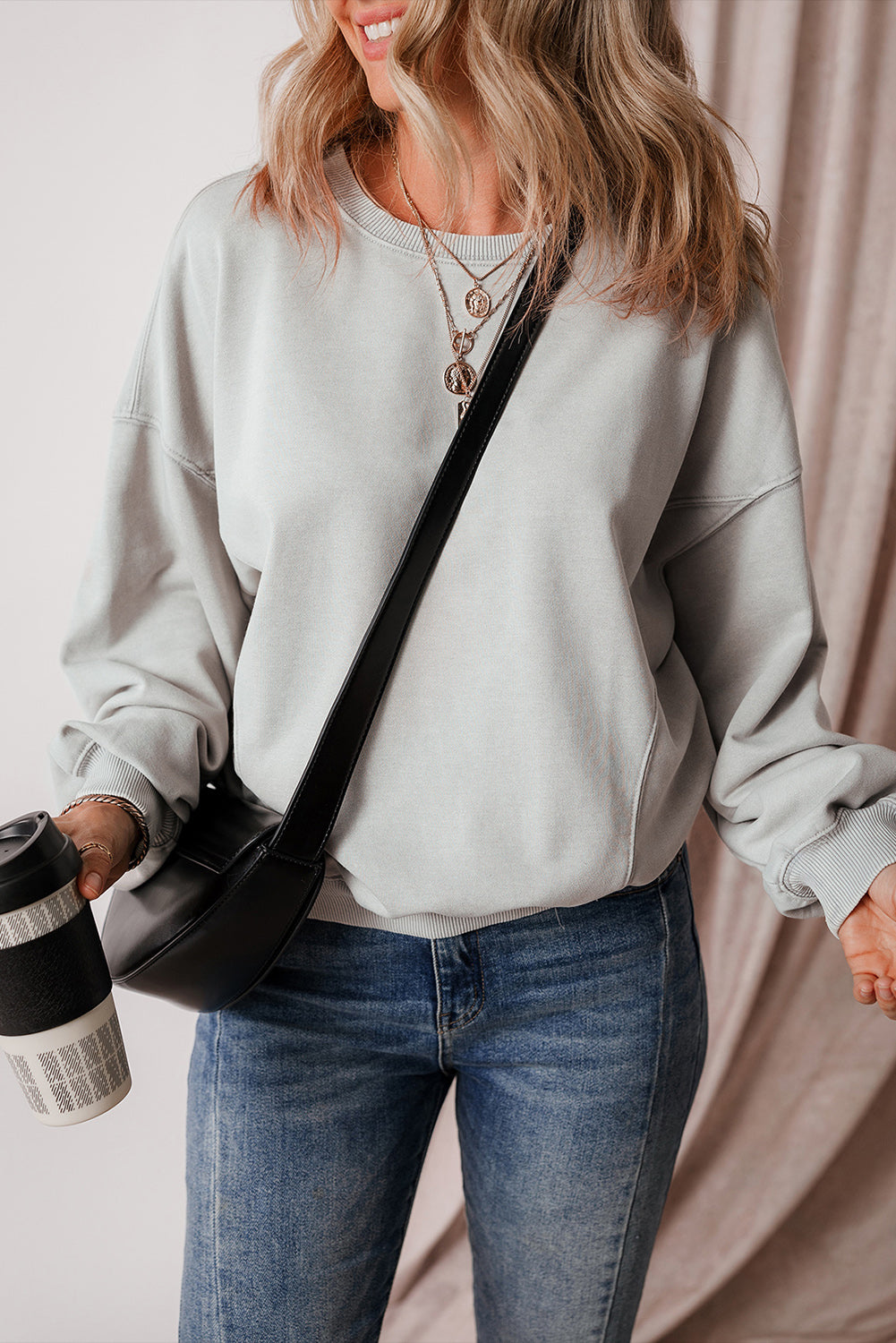 Sweat-shirt à épaules tombantes et manches chauve-souris à coutures apparentes