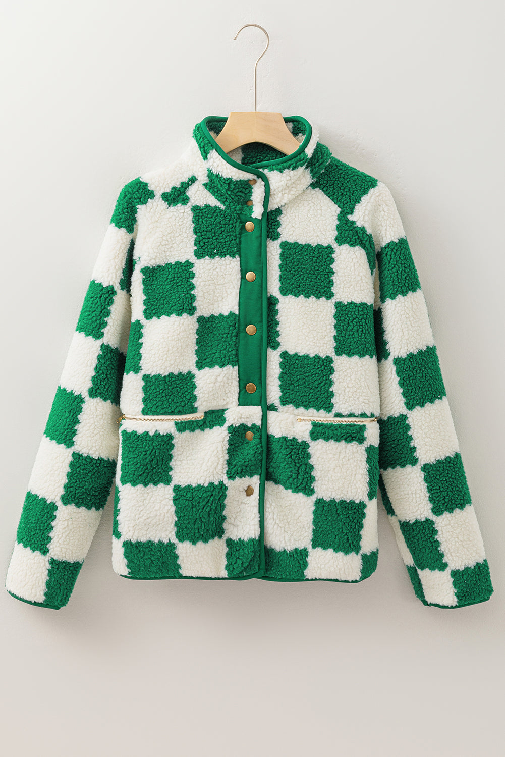Veste Sherpa a carreaux et boutons-pression
