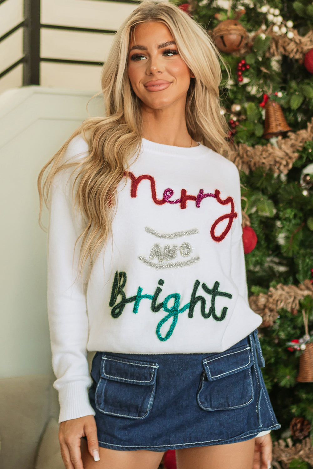 Pull de Noël graphique joyeux et lumineux Tinsel