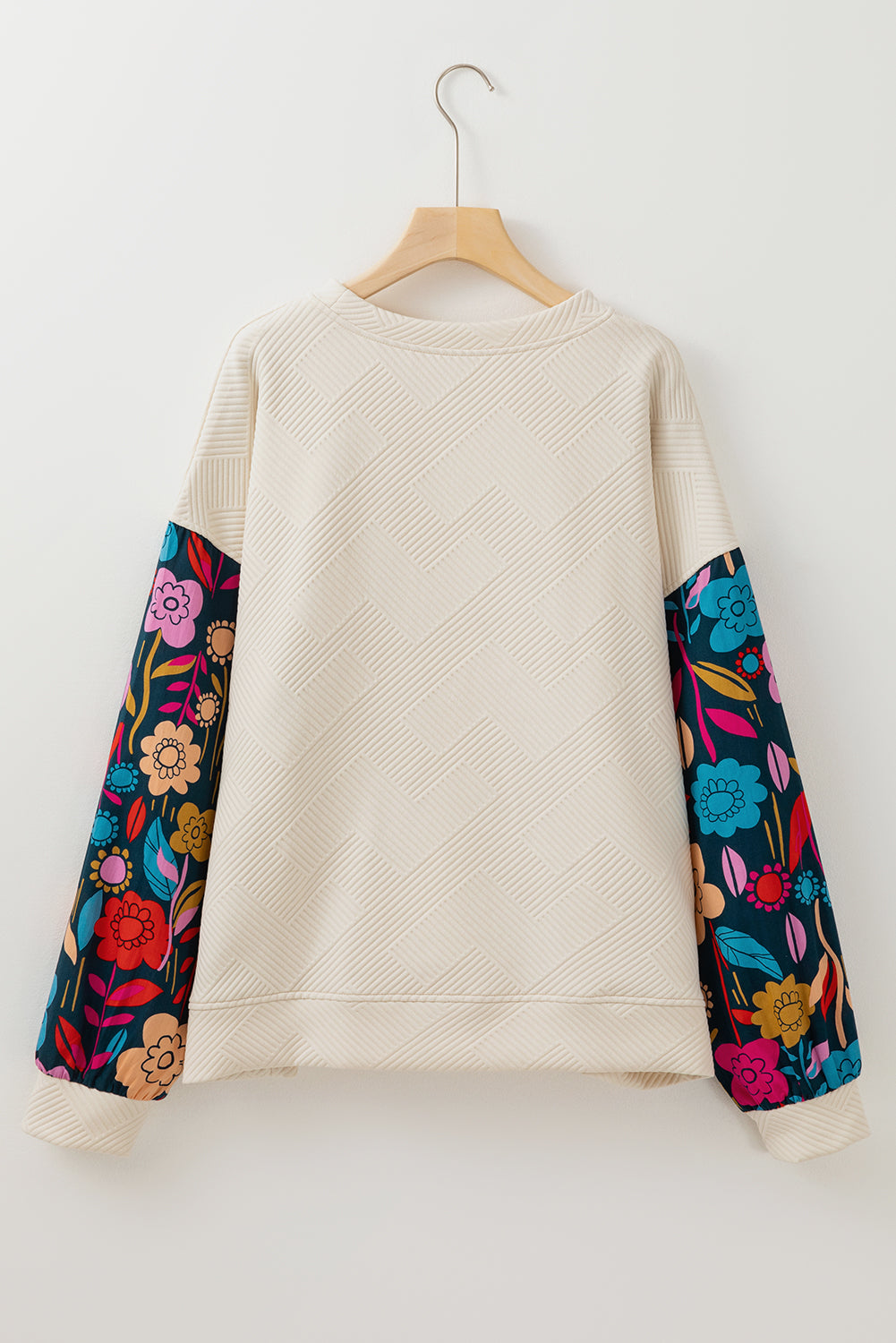 Haut Pull Texturé Floral a Manches Patchwork de Grande Taille
