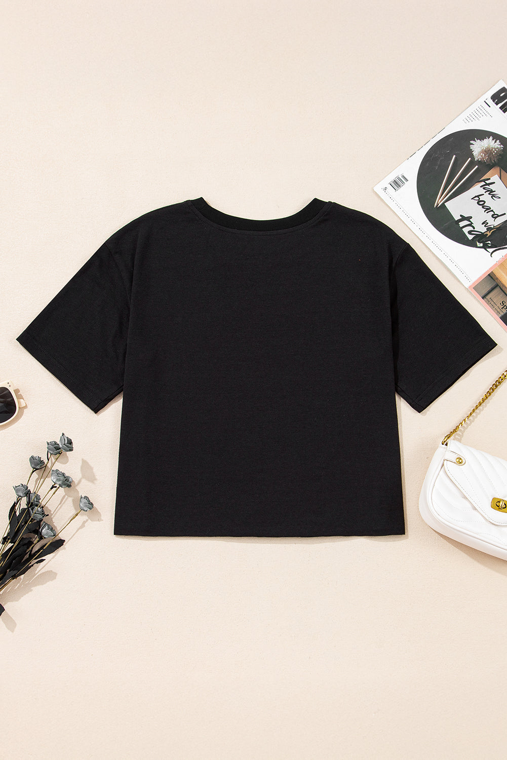 T-shirt col rond imprimé signe de paix en damier