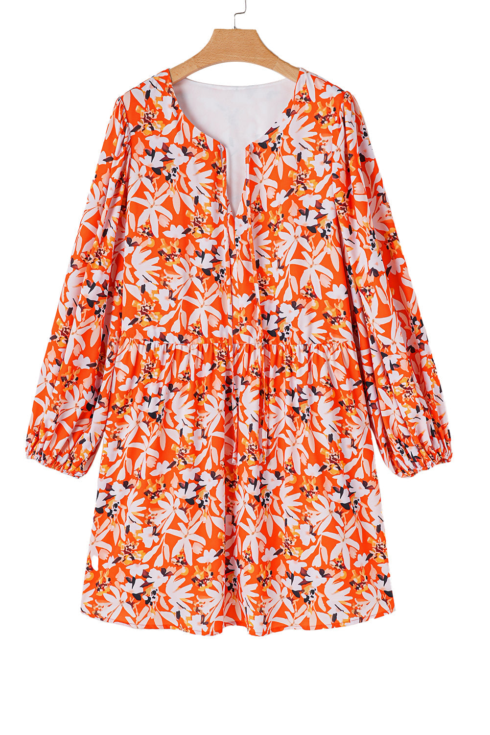 Robe mi-longue grande taille à imprimé floral, col en V, manches bouffantes