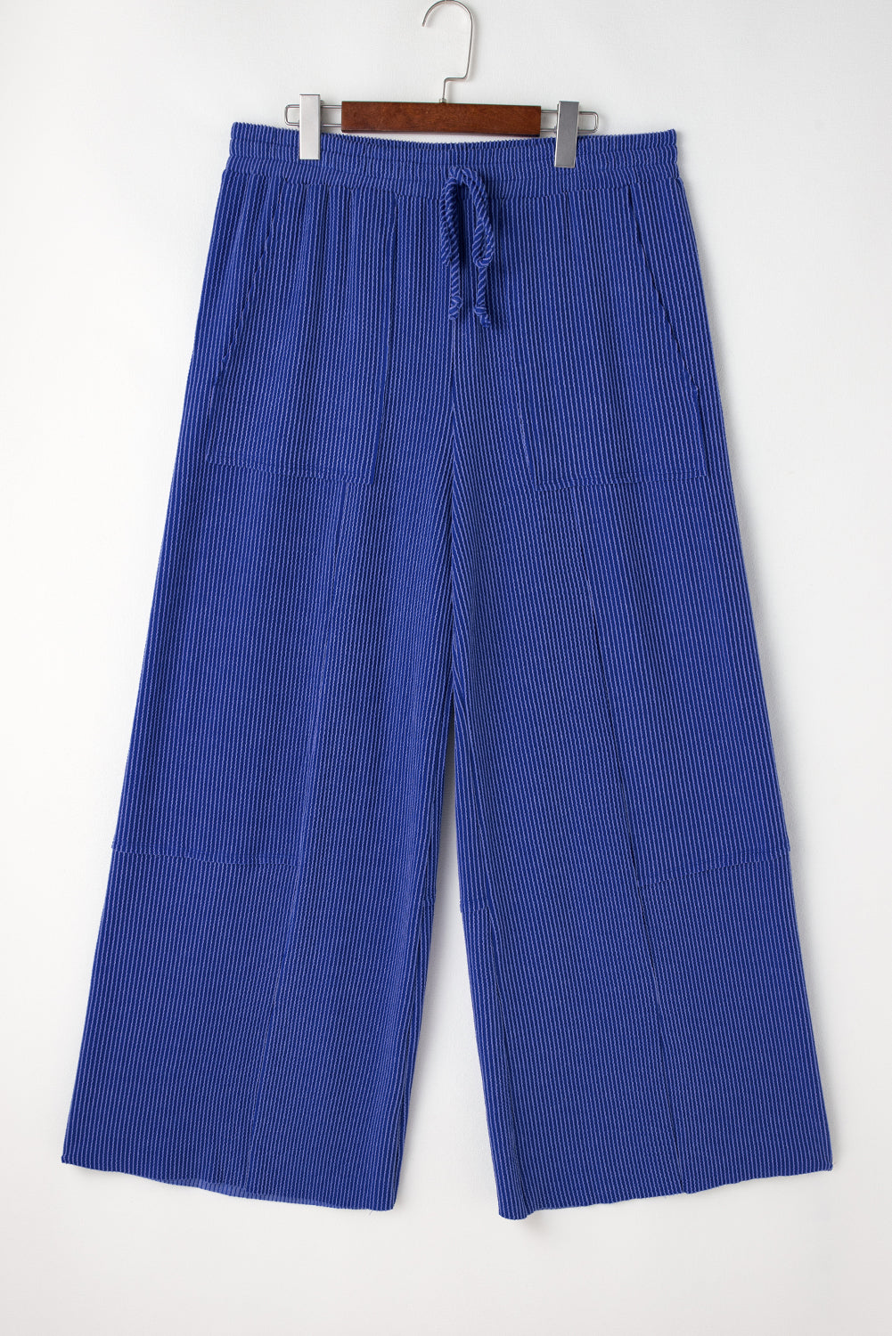 Pantalon a Jambe Large de Grande Taille avec Poche Taille Haute a Cordon de Serrage