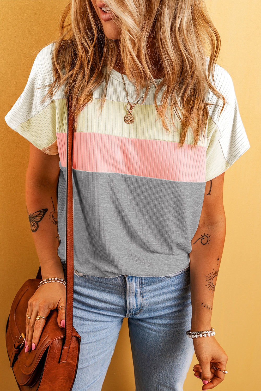 T-shirt côtelé patchwork color block