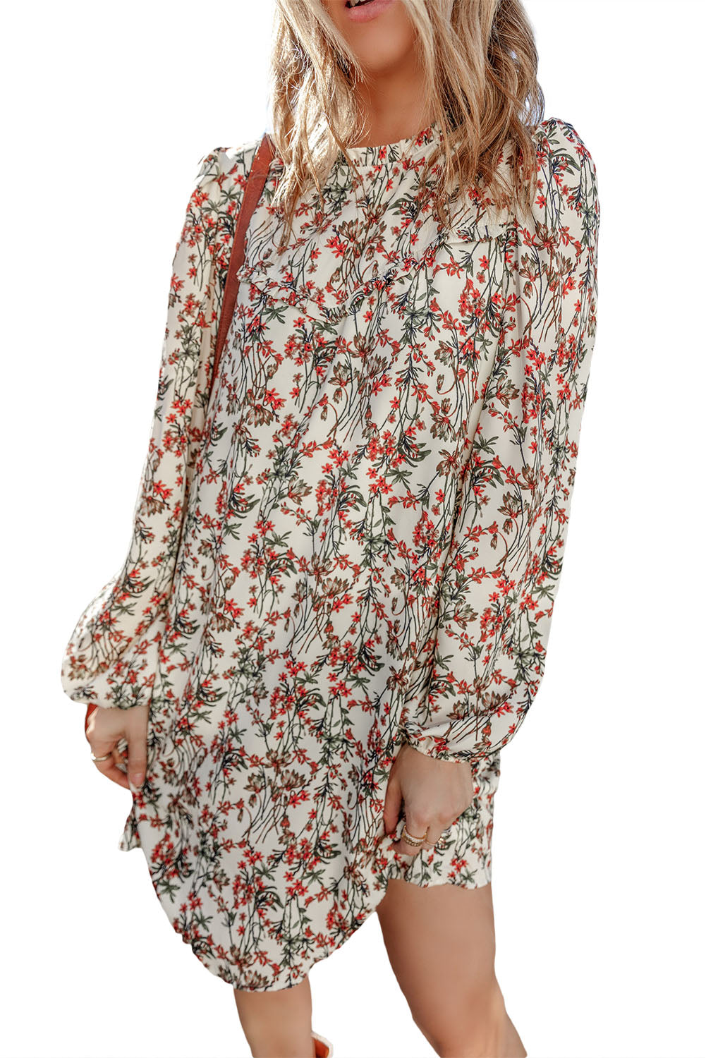 Mini-robe a manches longues et imprimé floral