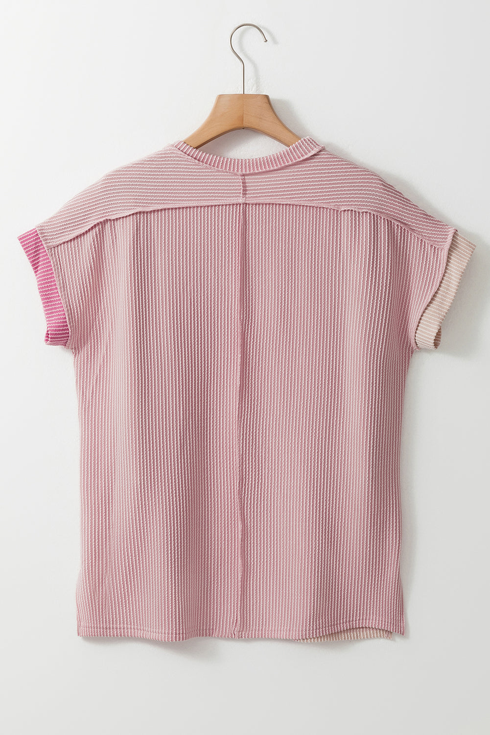 T-shirt ras du cou texturé rose à blocs de couleurs