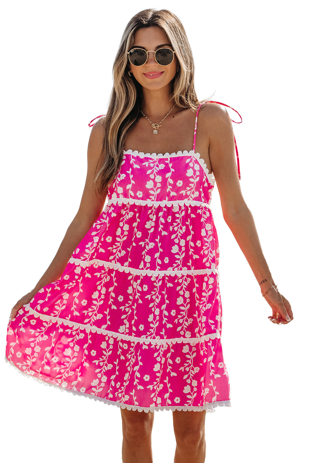 Mini-robe sans manches à imprimé floral et patchs Ric Rac