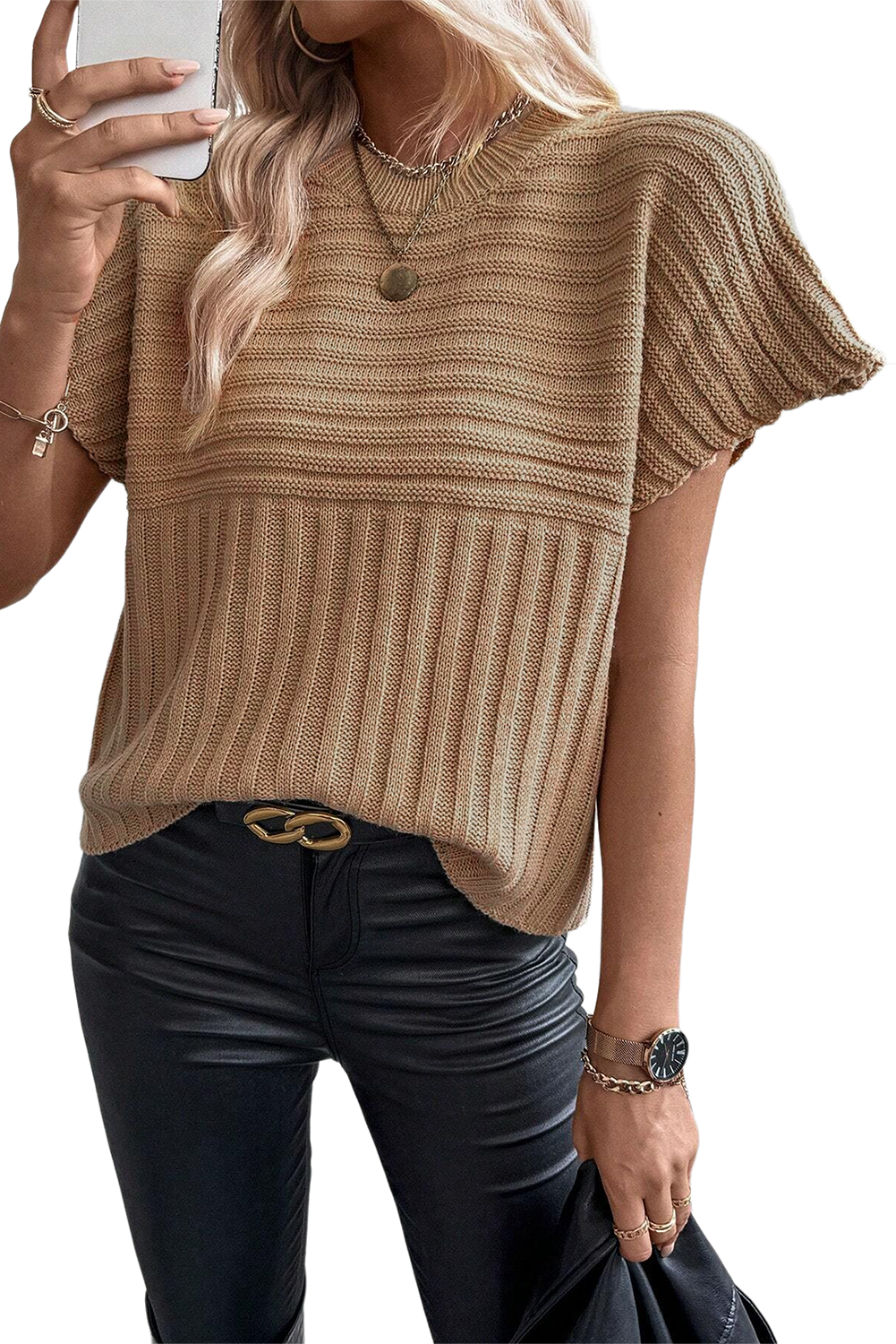 T-shirt pull a manches larges en tricot côtelé