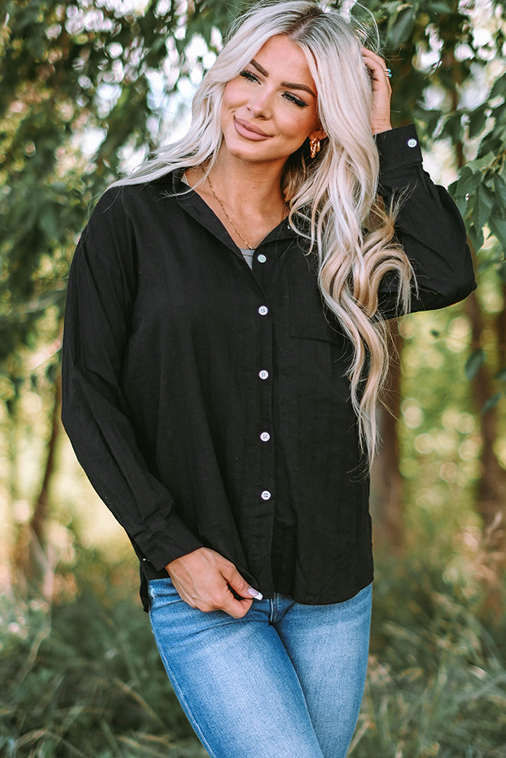 Chemise texturée à manches longues et poche boutonnée