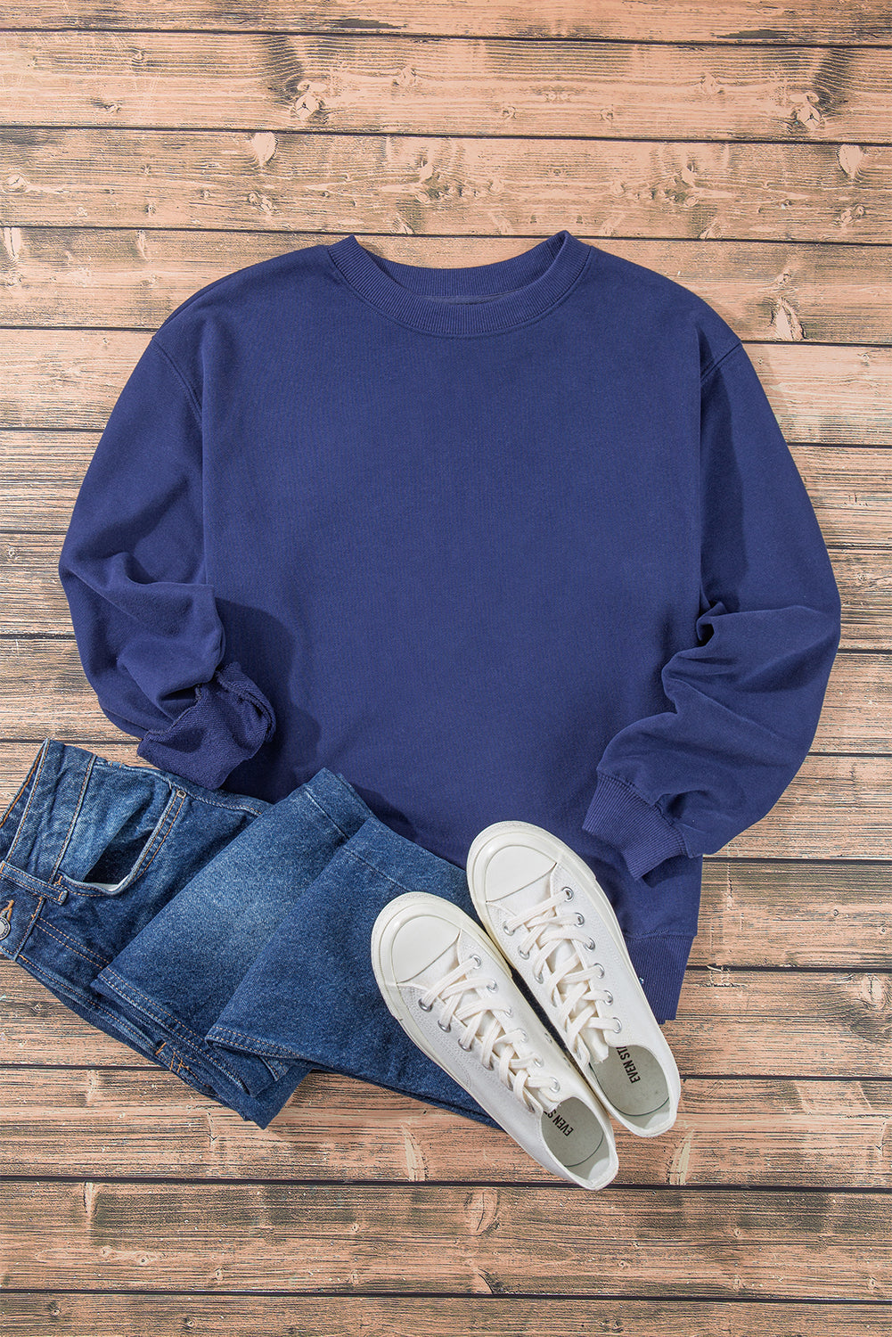 Sweat-shirt uni a col rond et épaules tombantes