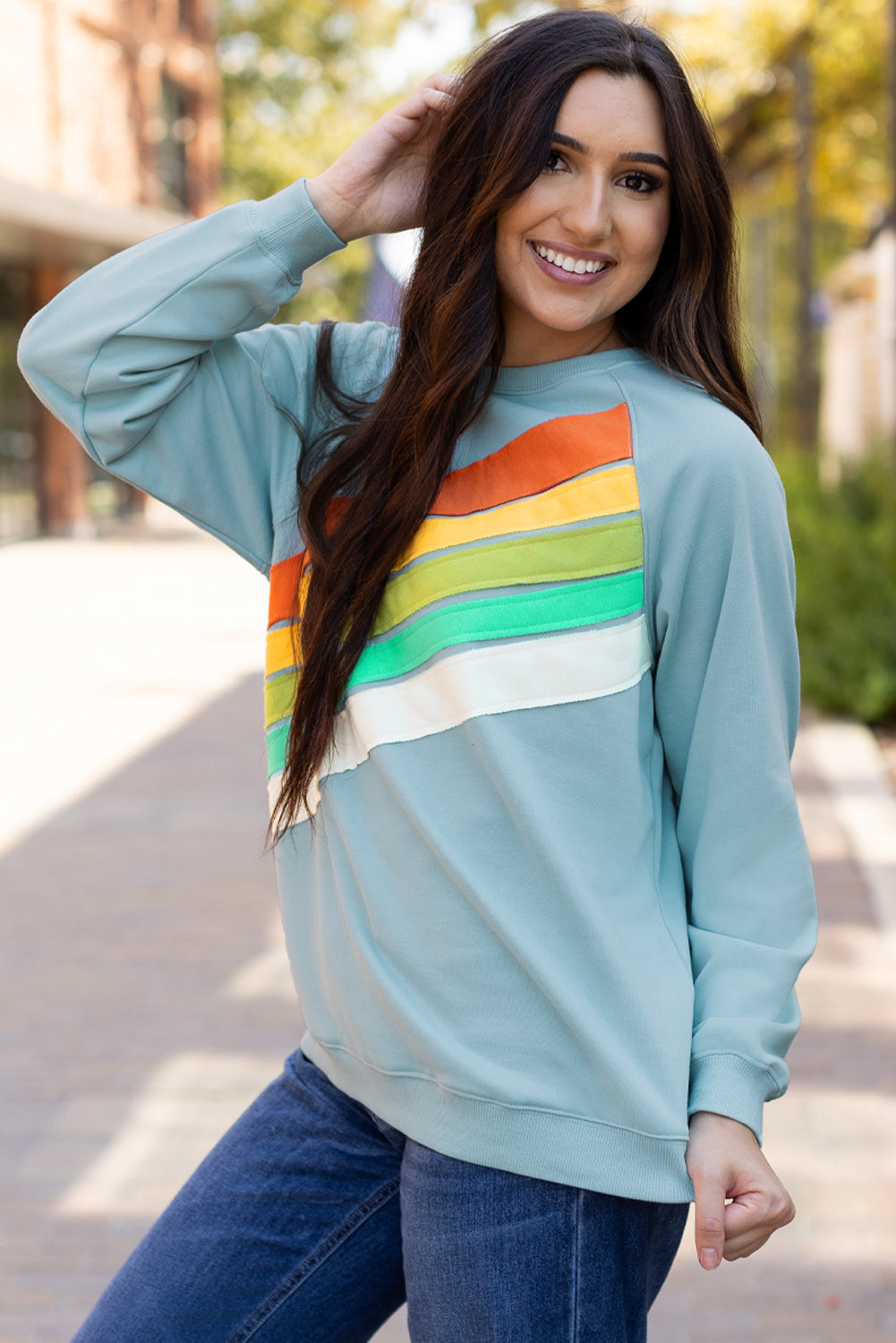Sweat-shirt a rayures color block arc-en-ciel