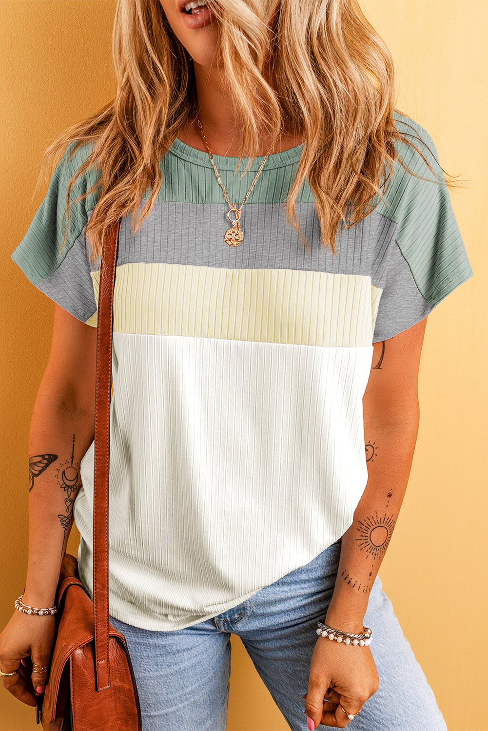 T-shirt côtelé patchwork color block