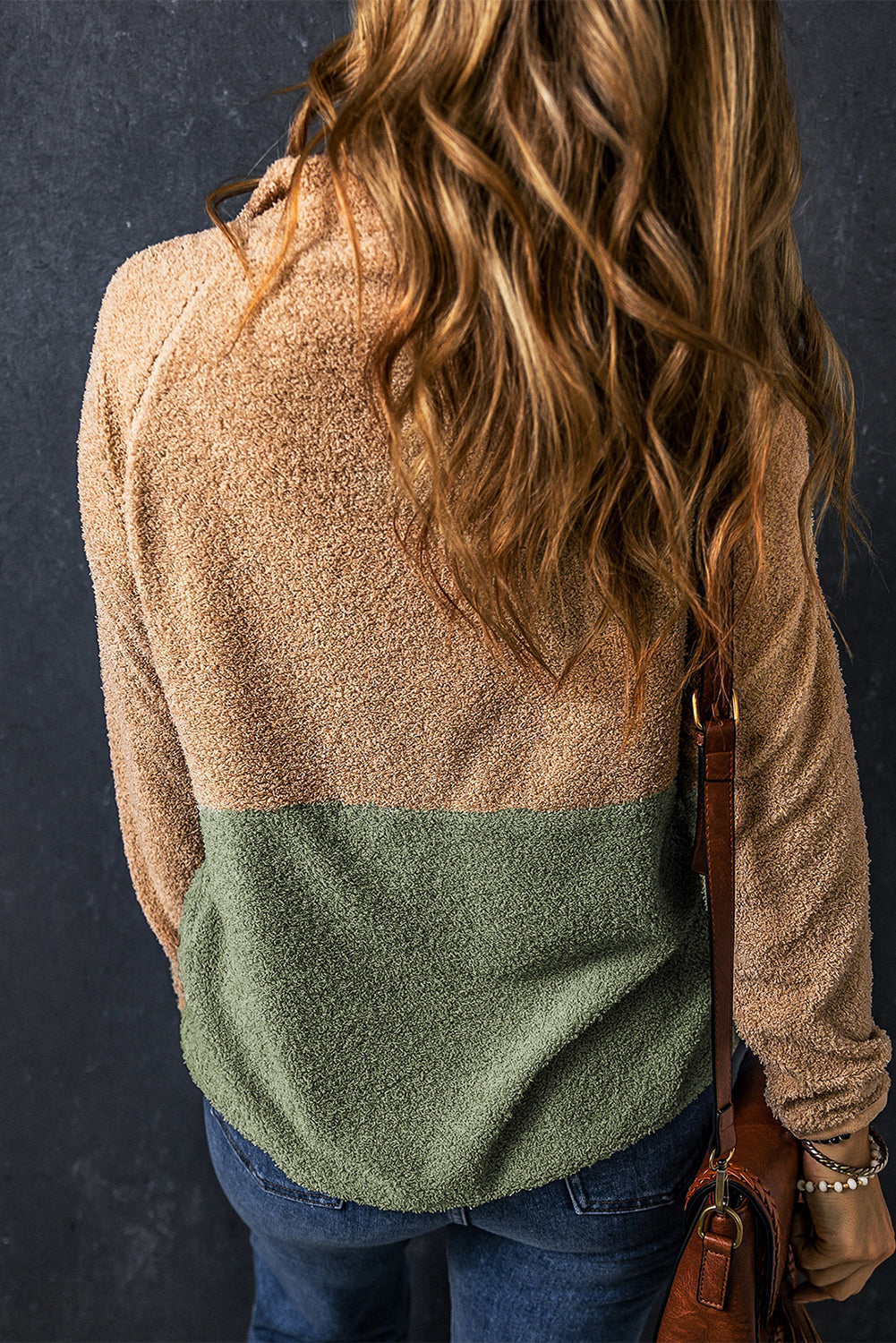 Sweat-shirt en polaire à demi-zip bicolore à blocs de couleurs