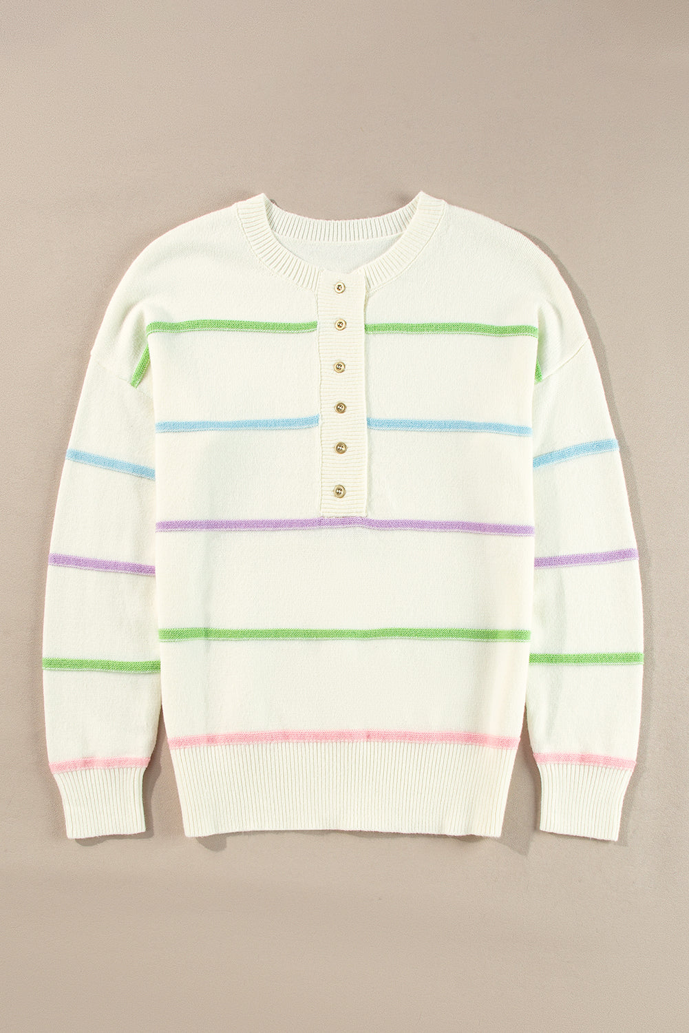 Pull ample Henley à rayures arc-en-ciel et épaules tombantes