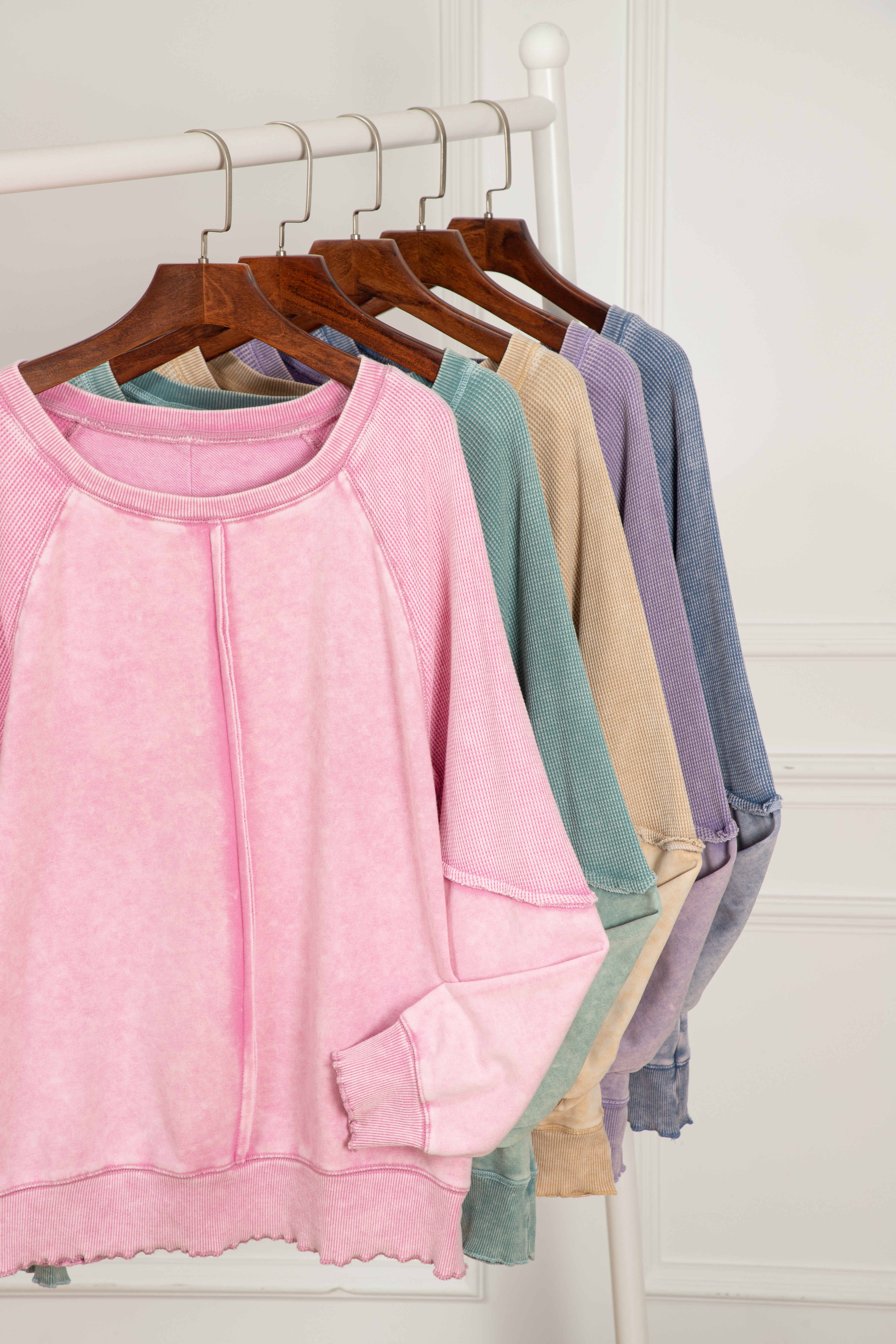 Sweat-shirt a manches raglan en tricot gaufré uni