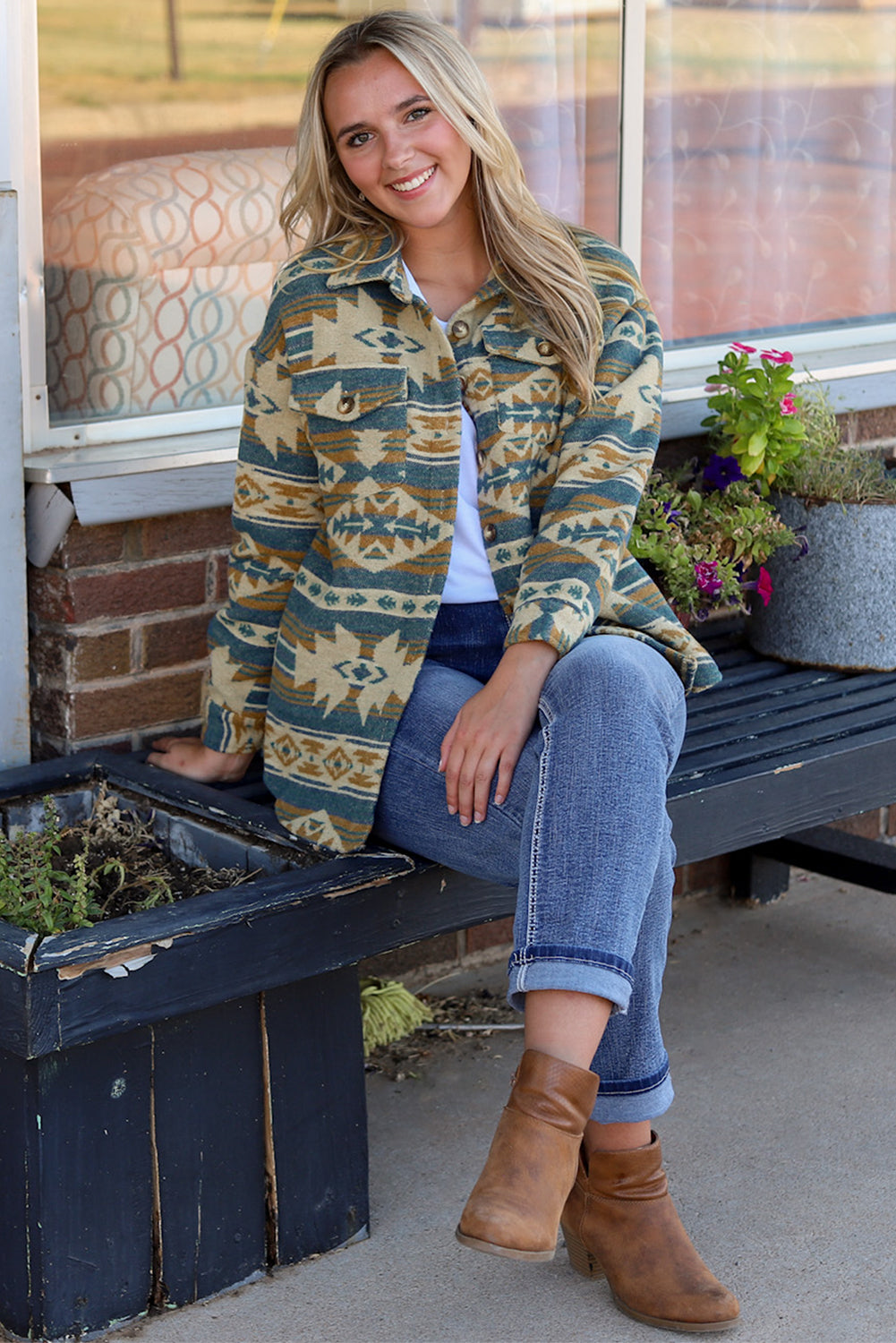 Veste style western avec poche à rabat et imprimé aztèque