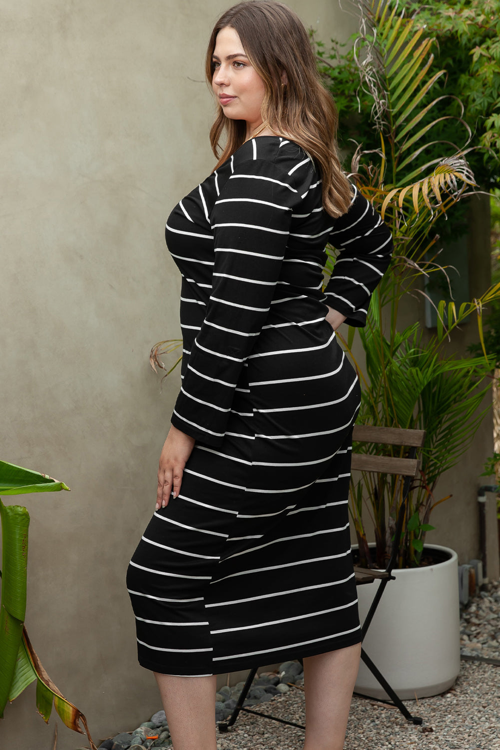 Robe Droite Longue Ample Rayée de Grande Taille