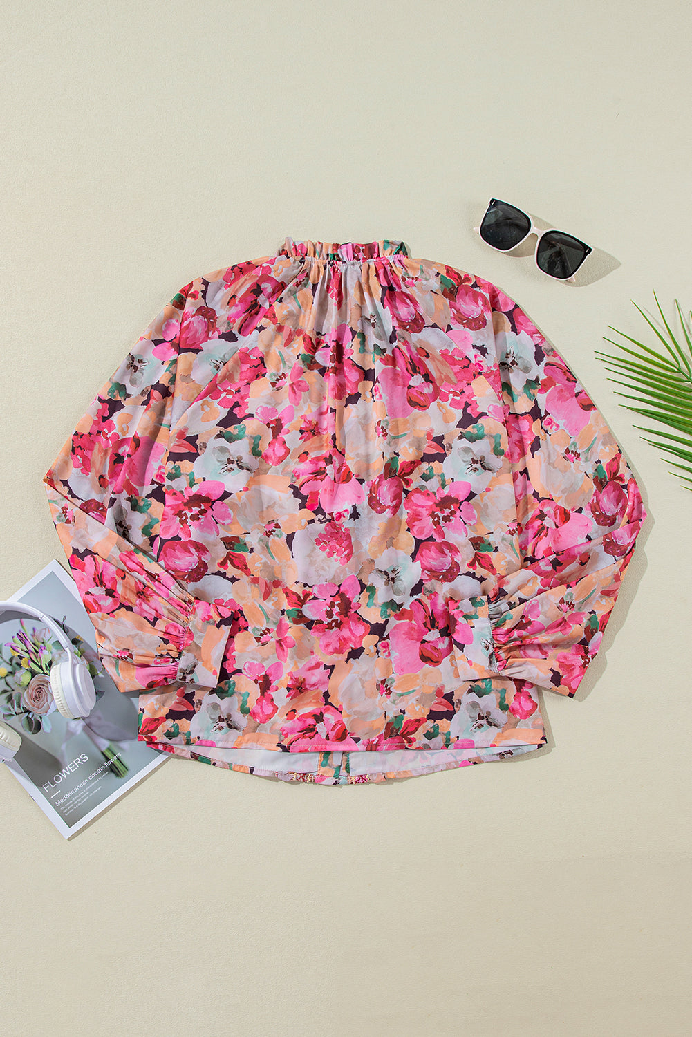 Chemise ample boutonnée à volants et imprimé floral