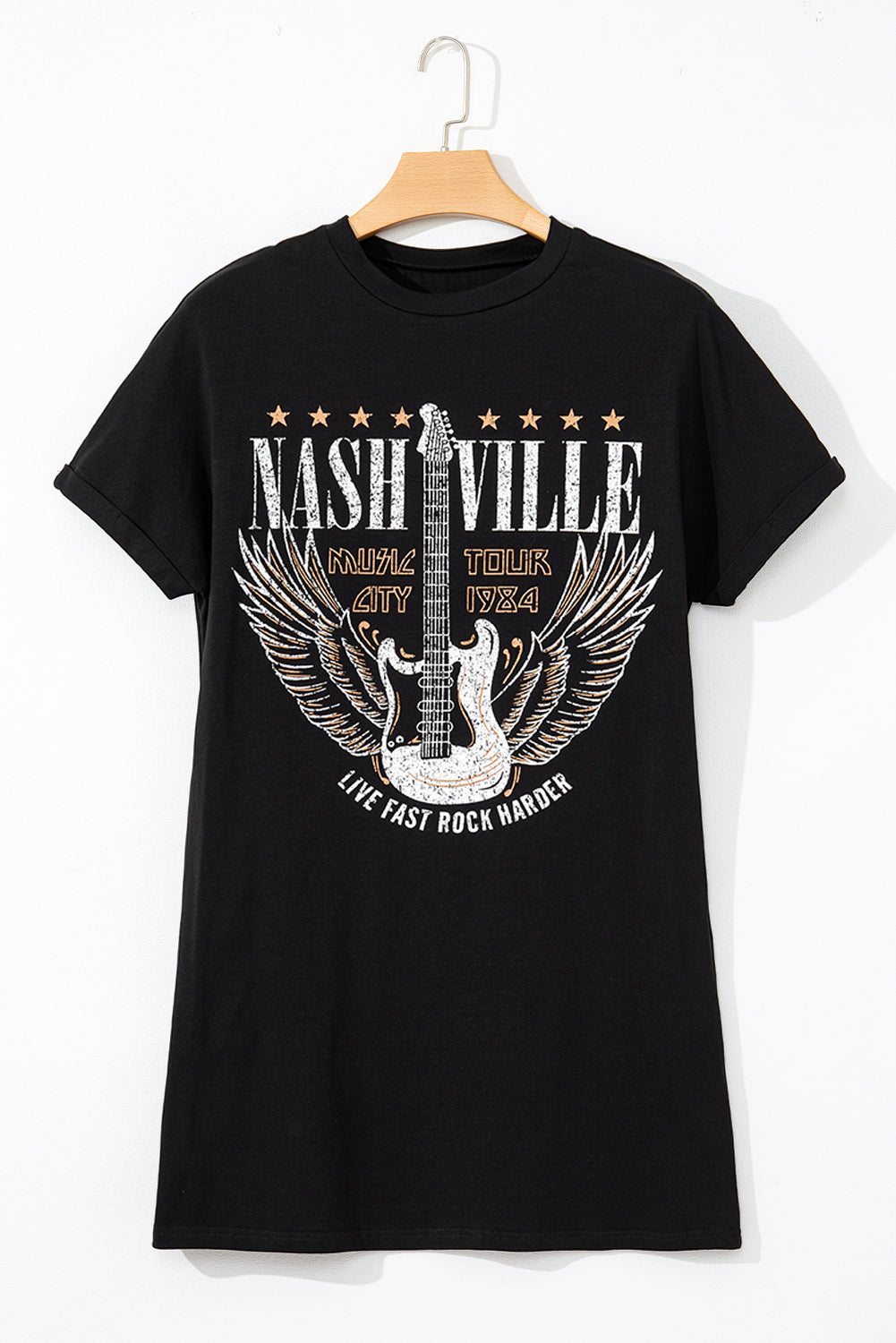 Robe courte à col ras du cou et imprimé guitare Nashville