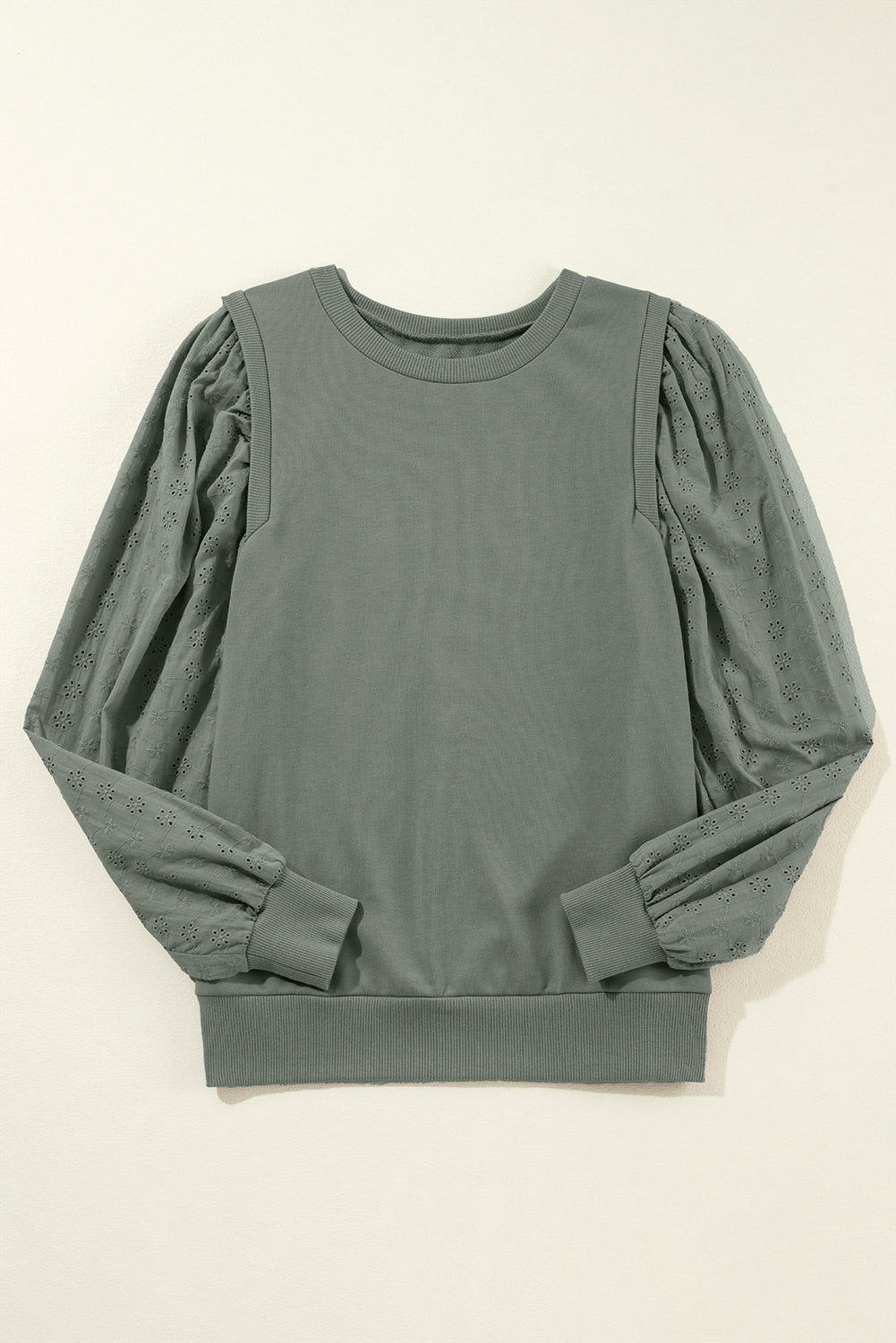 Sweat-shirt uni à manches patchwork et col rond