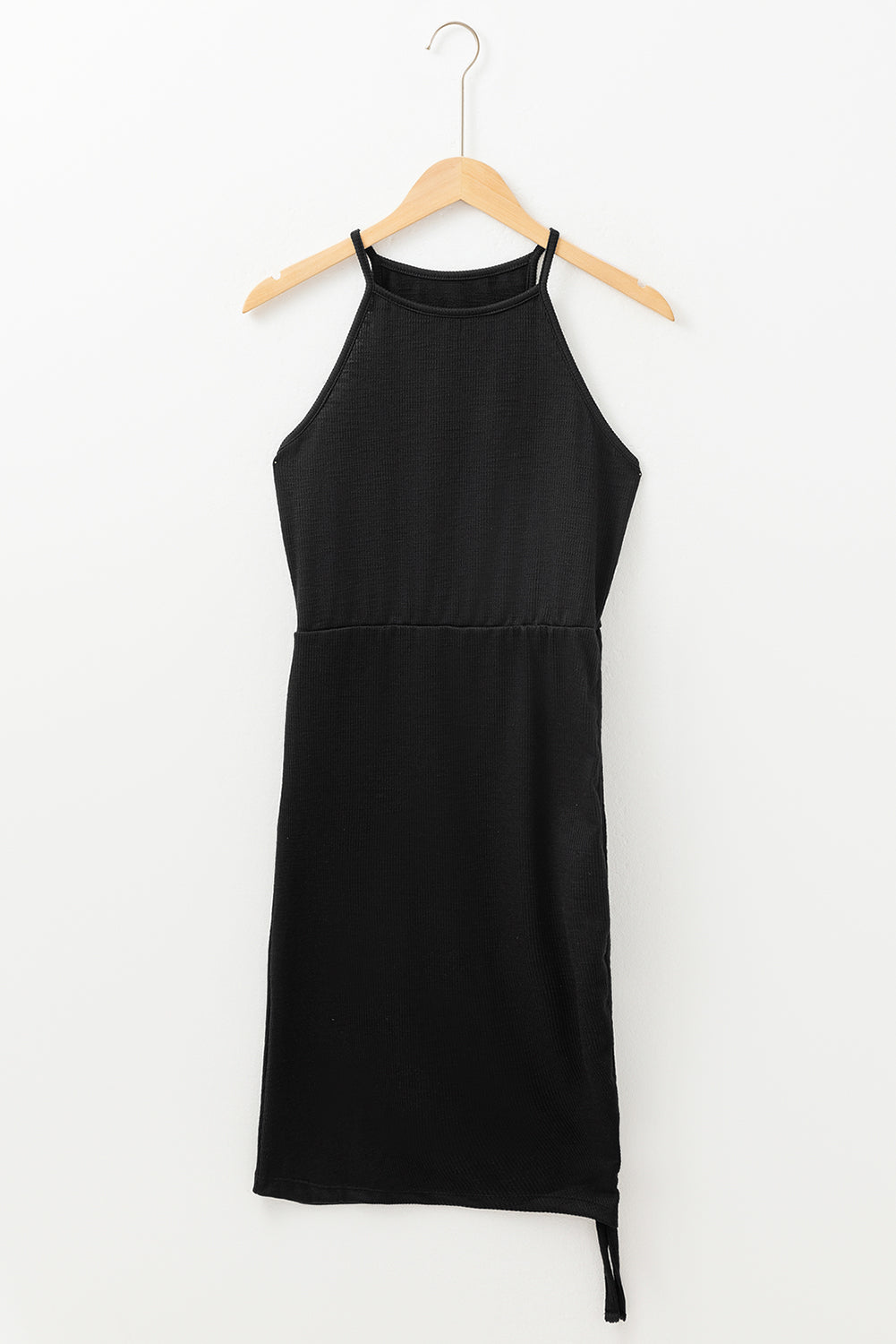 Robe moulante en maille côtelée à dos nageur et cordon de serrage