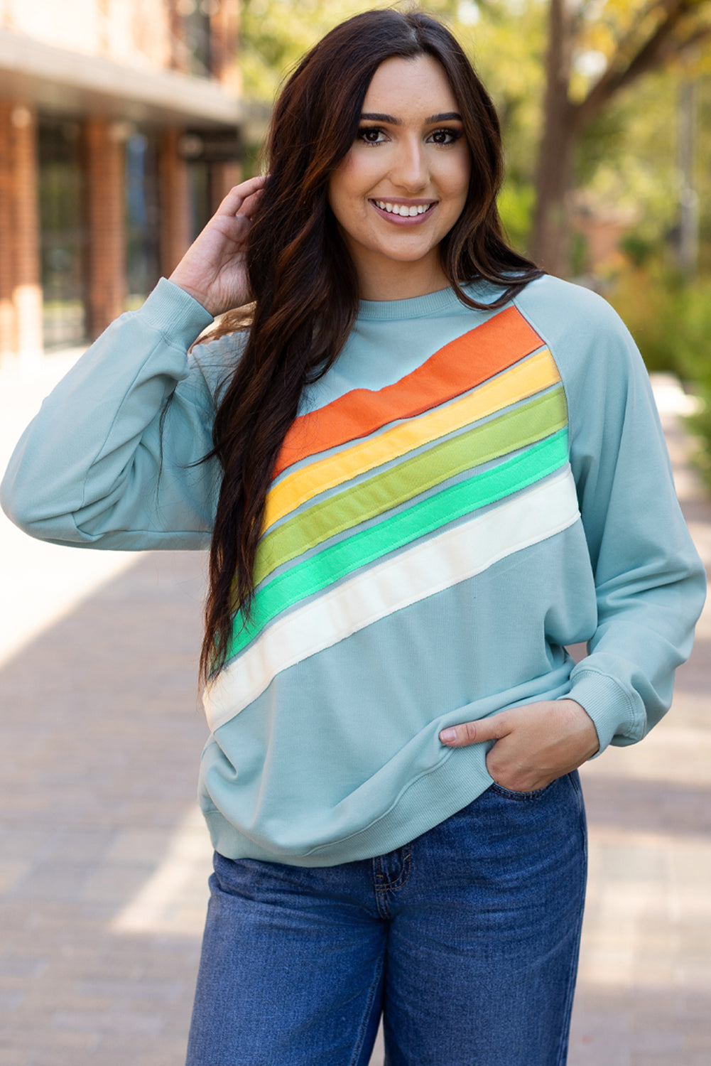 Sweat-shirt a rayures color block arc-en-ciel