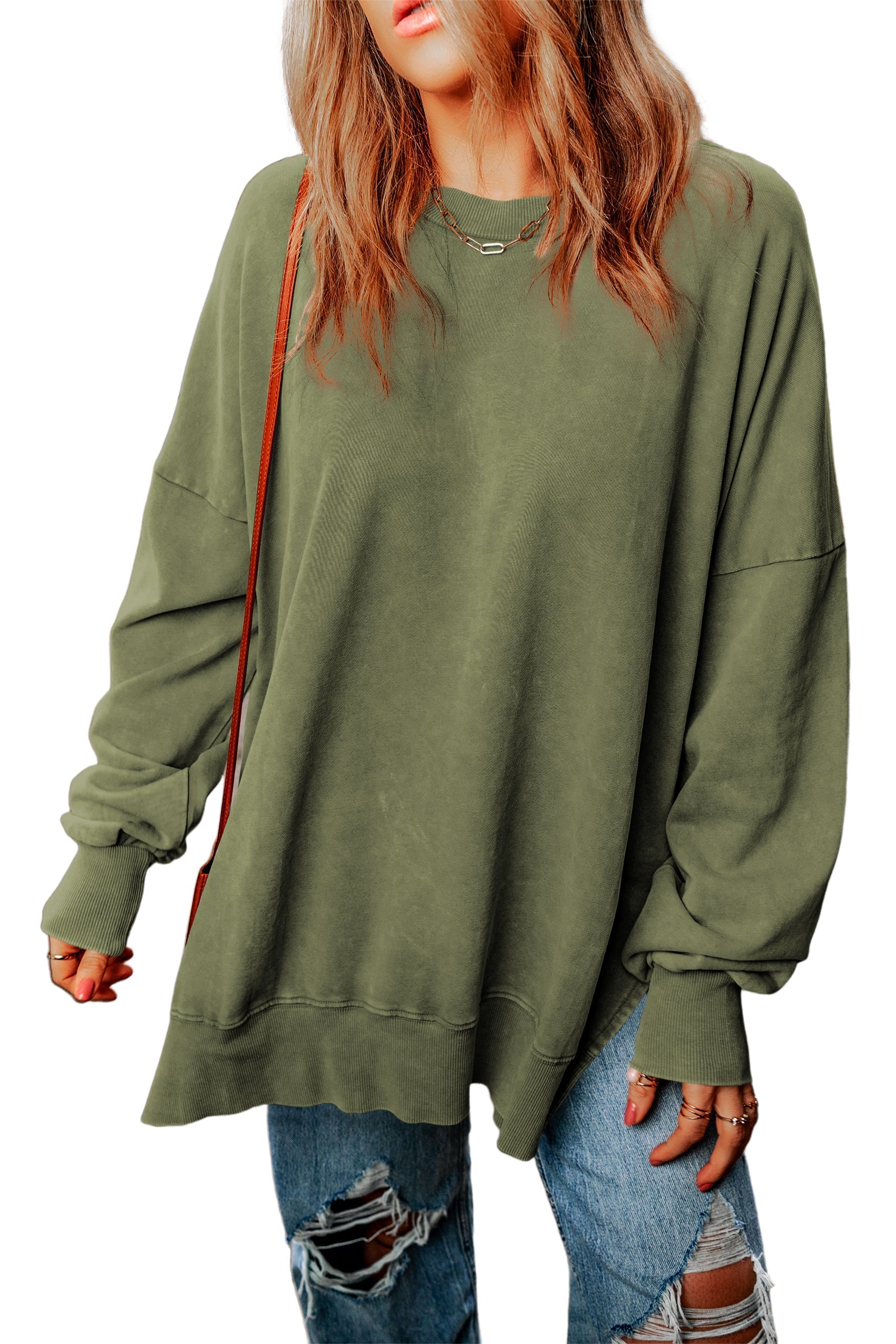 Sweat-shirt surdimensionné à épaules tombantes et bordure côtelée