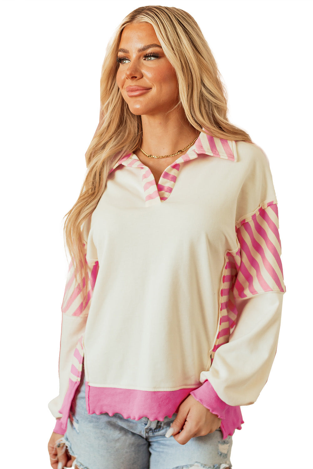 Haut en tricot French Terry a col patchwork color block