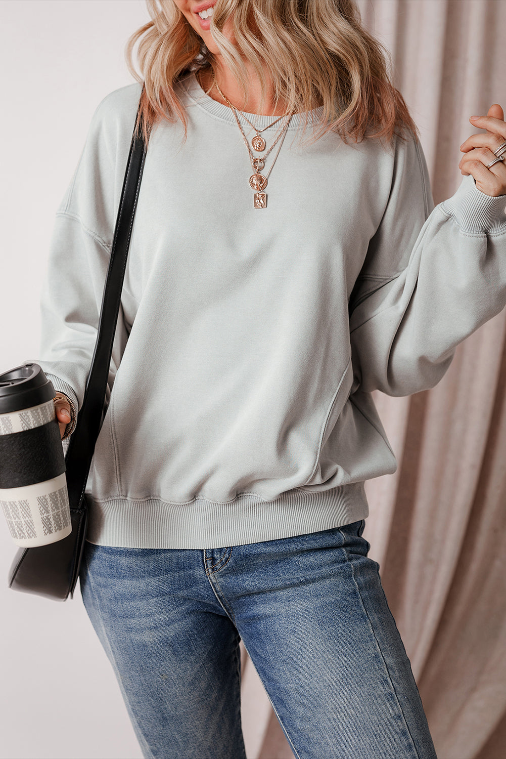 Sweat-shirt à épaules tombantes et manches chauve-souris à coutures apparentes