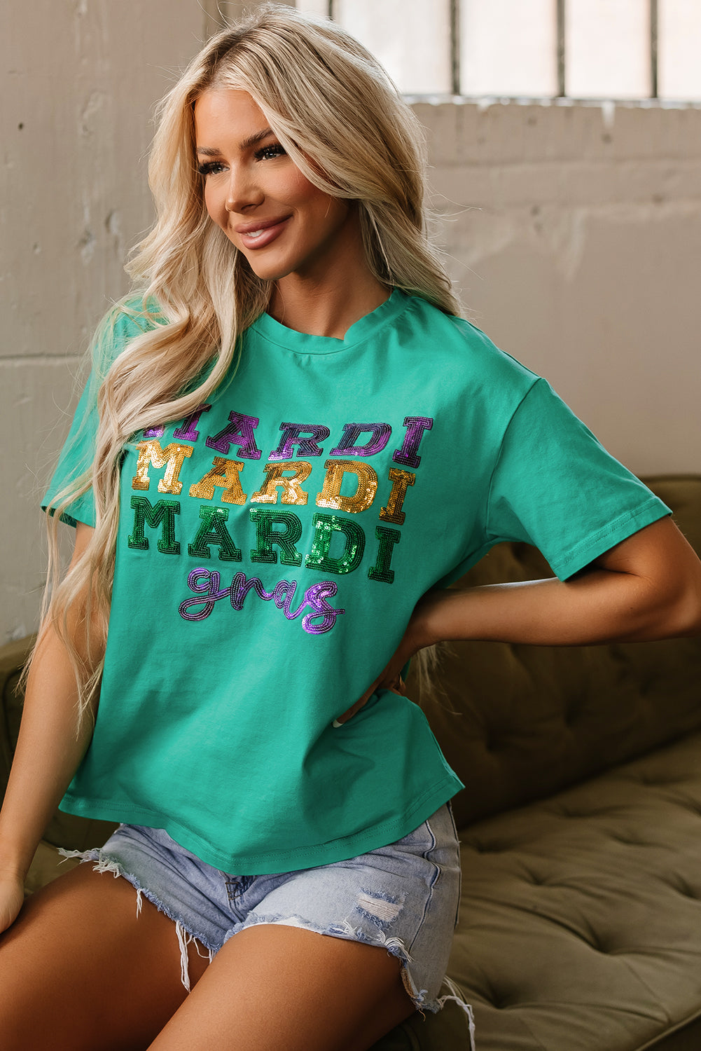 T-shirt graphique à paillettes Mardi Gras