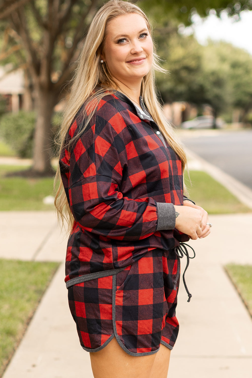 Ensemble haut et short Henley a imprimé buffle de Noël grande taille