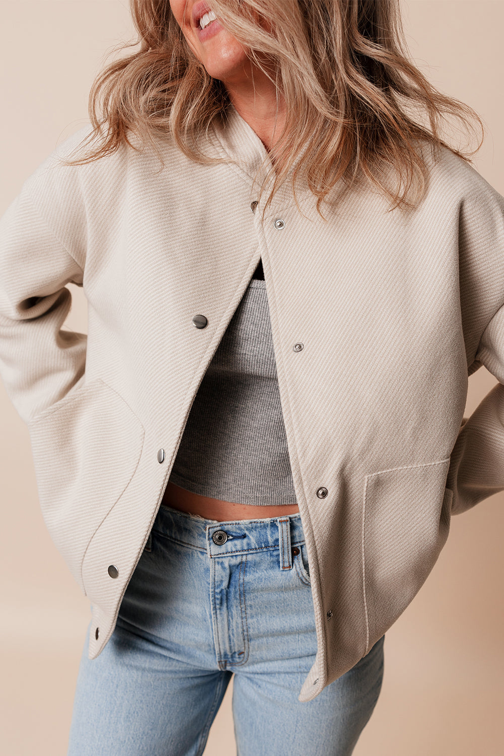 Blouson aviateur avec poche et bouton-pression a col baseball