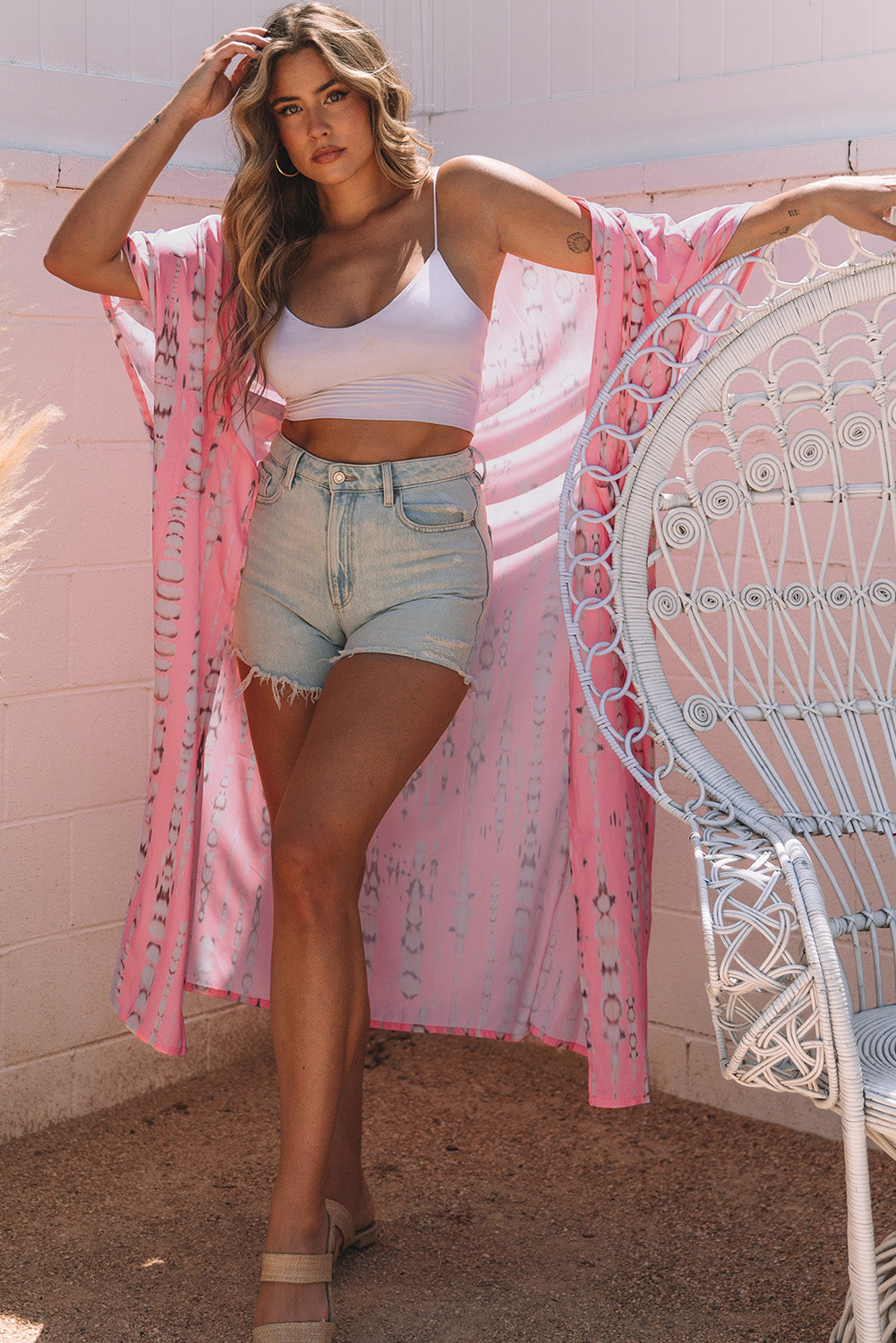 Kimono long surdimensionné tie-dye bohème