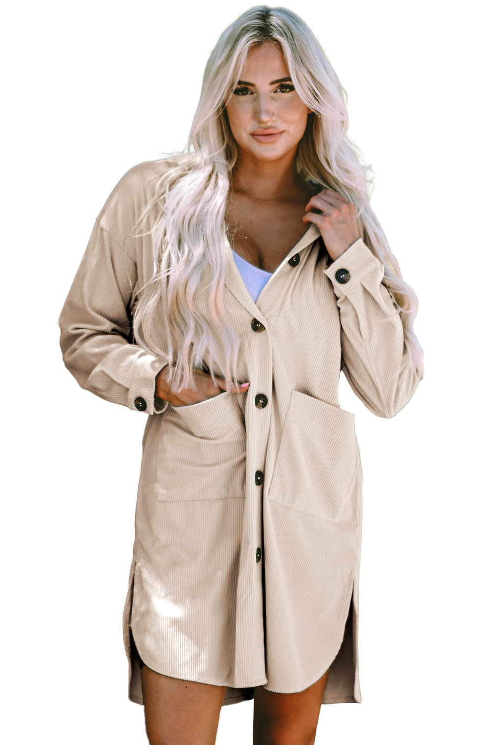 Veste oversize a capuche contrastée en velours côtelé