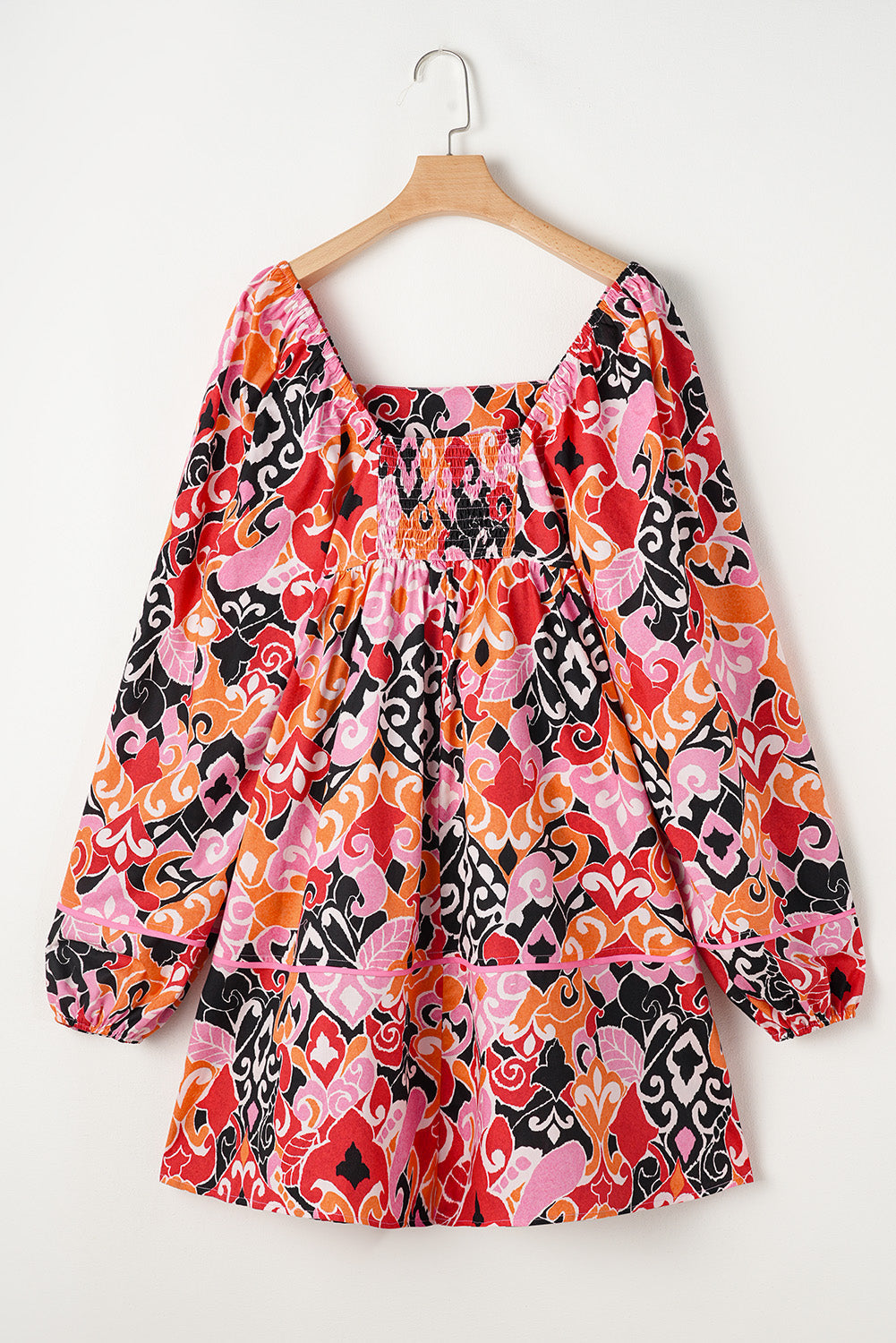 Mini-robe bohème à col carré et manches bouffantes