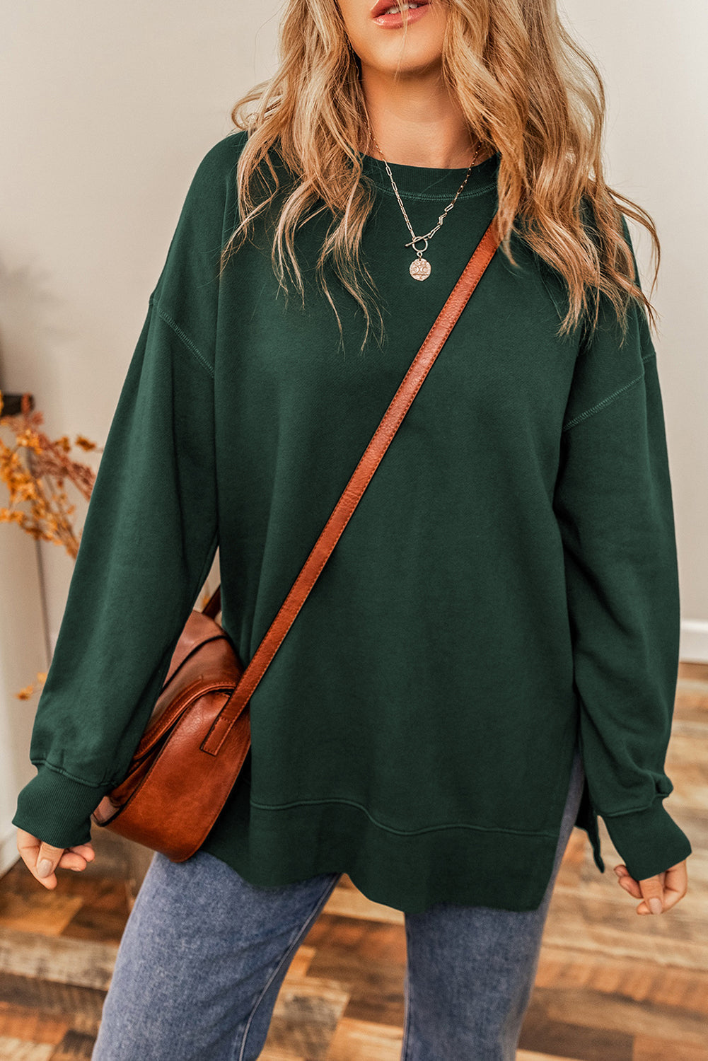 Sweat-shirt oversize à épaules tombantes et ourlet fendu