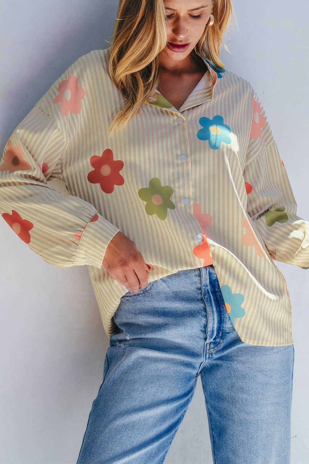 Chemise ample boutonnée à col imprimé fleuri
