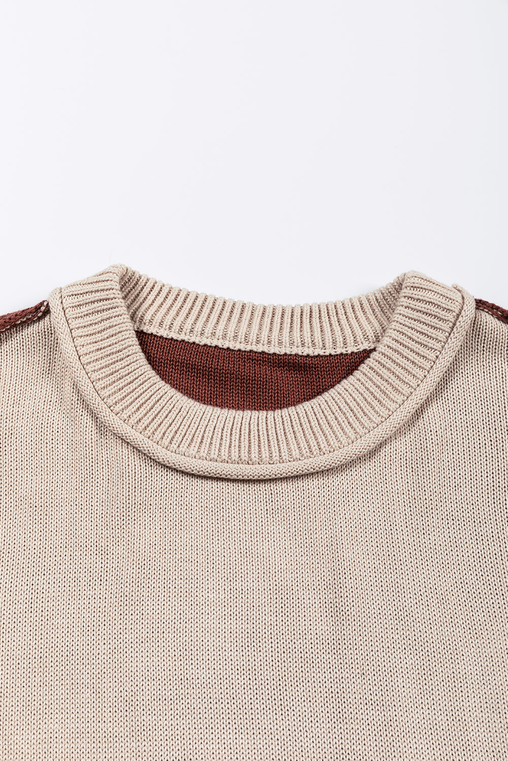 Pull à bordure côtelée et manches évêque color block