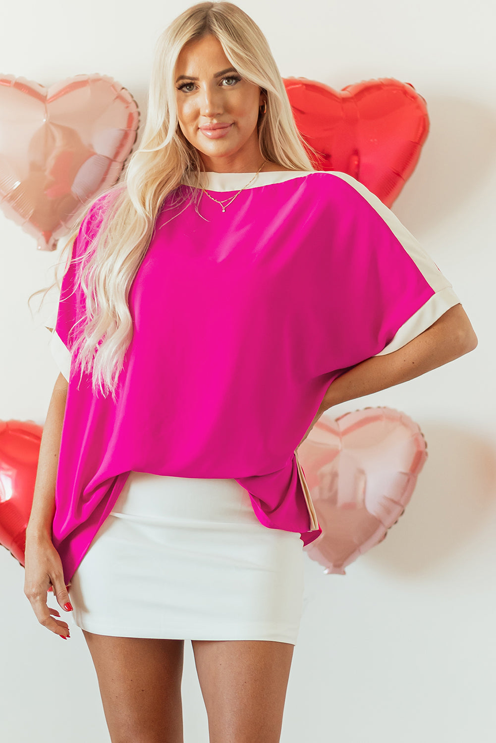 Chemisier tunique oversize a col bateau et blocs de couleurs