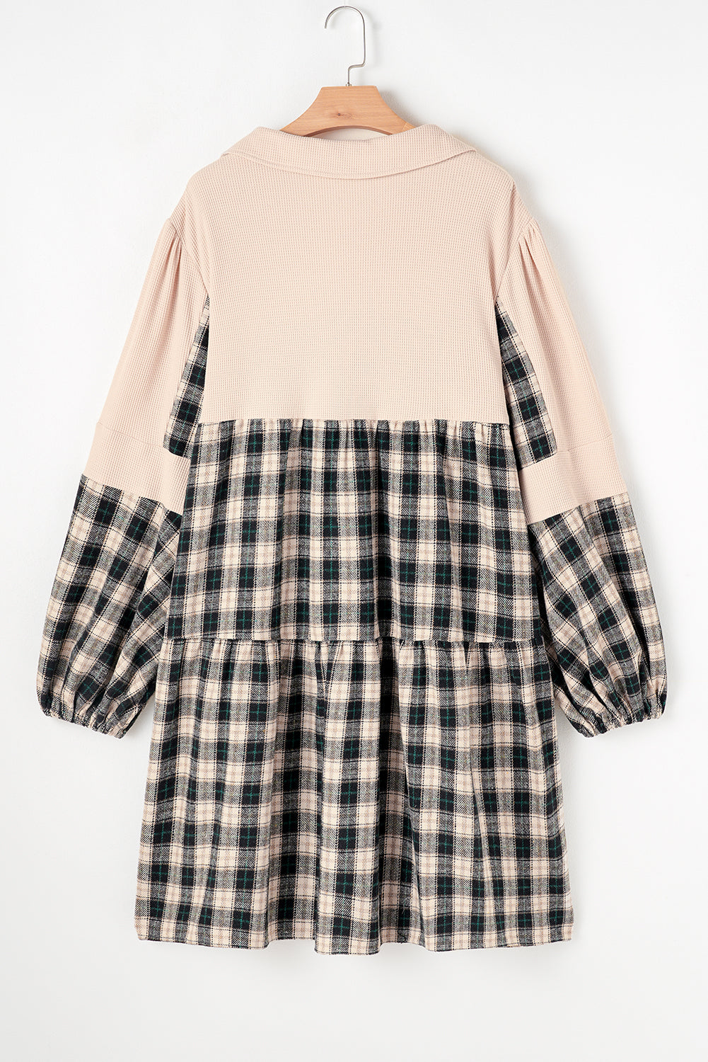 Mini-robe a carreaux en tricot gaufré avec col en V et col en V, grande taille