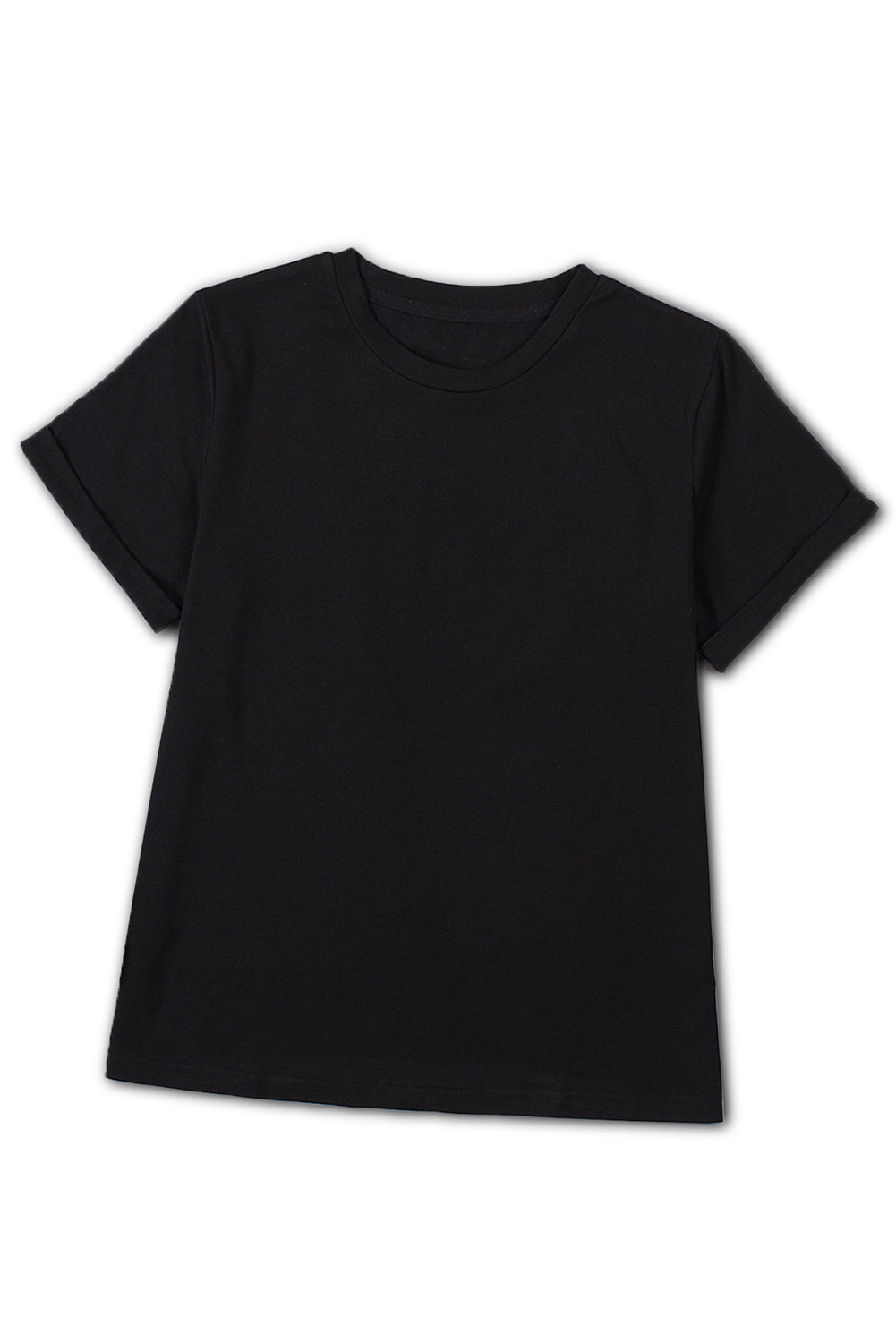 T-shirt noir à col rond de couleur unie