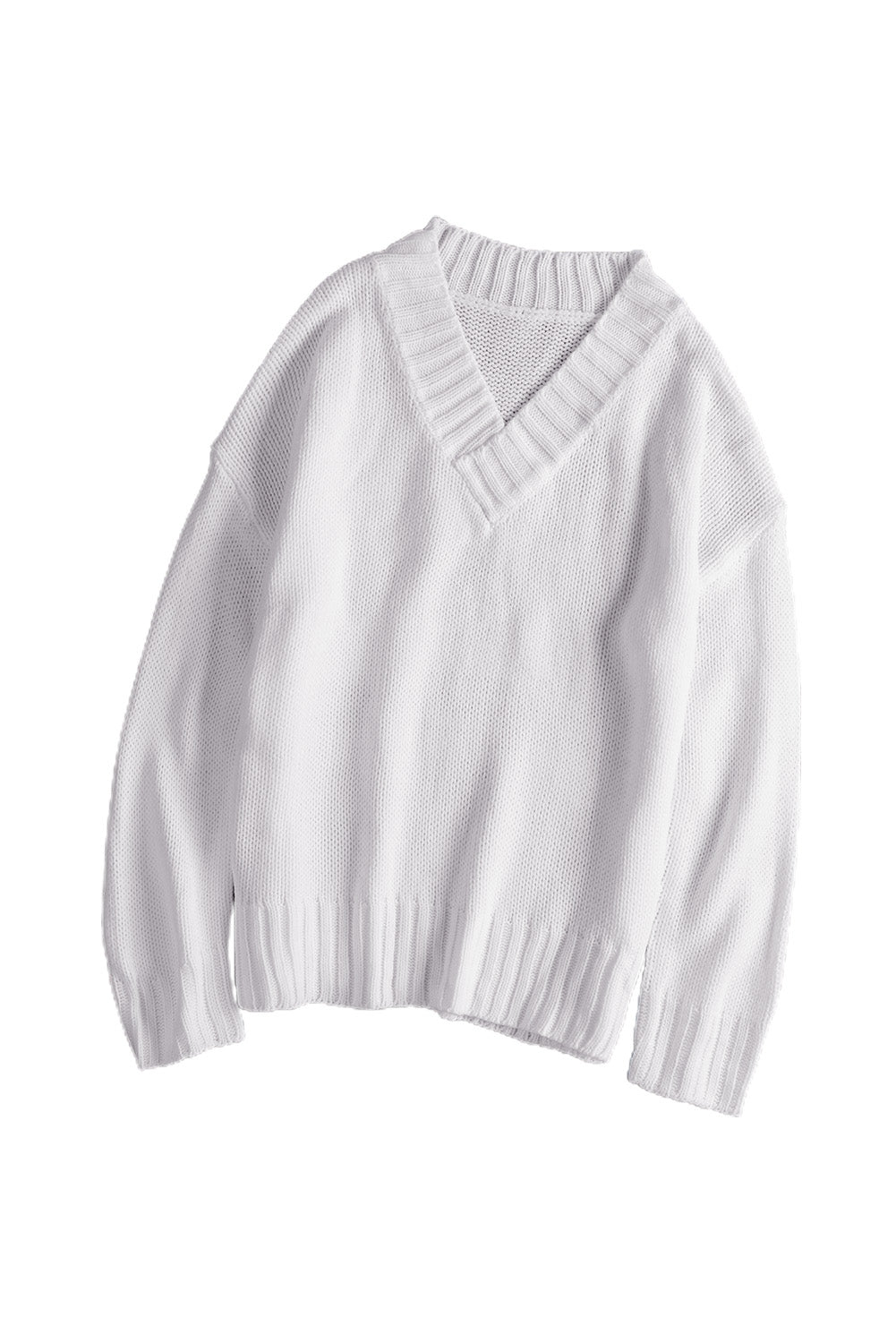 Pull tricoté à épaules tombantes et col en V
