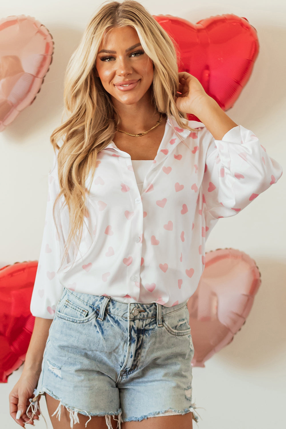 Chemise a manches bouffantes et épaules tombantes imprimées Love Heart