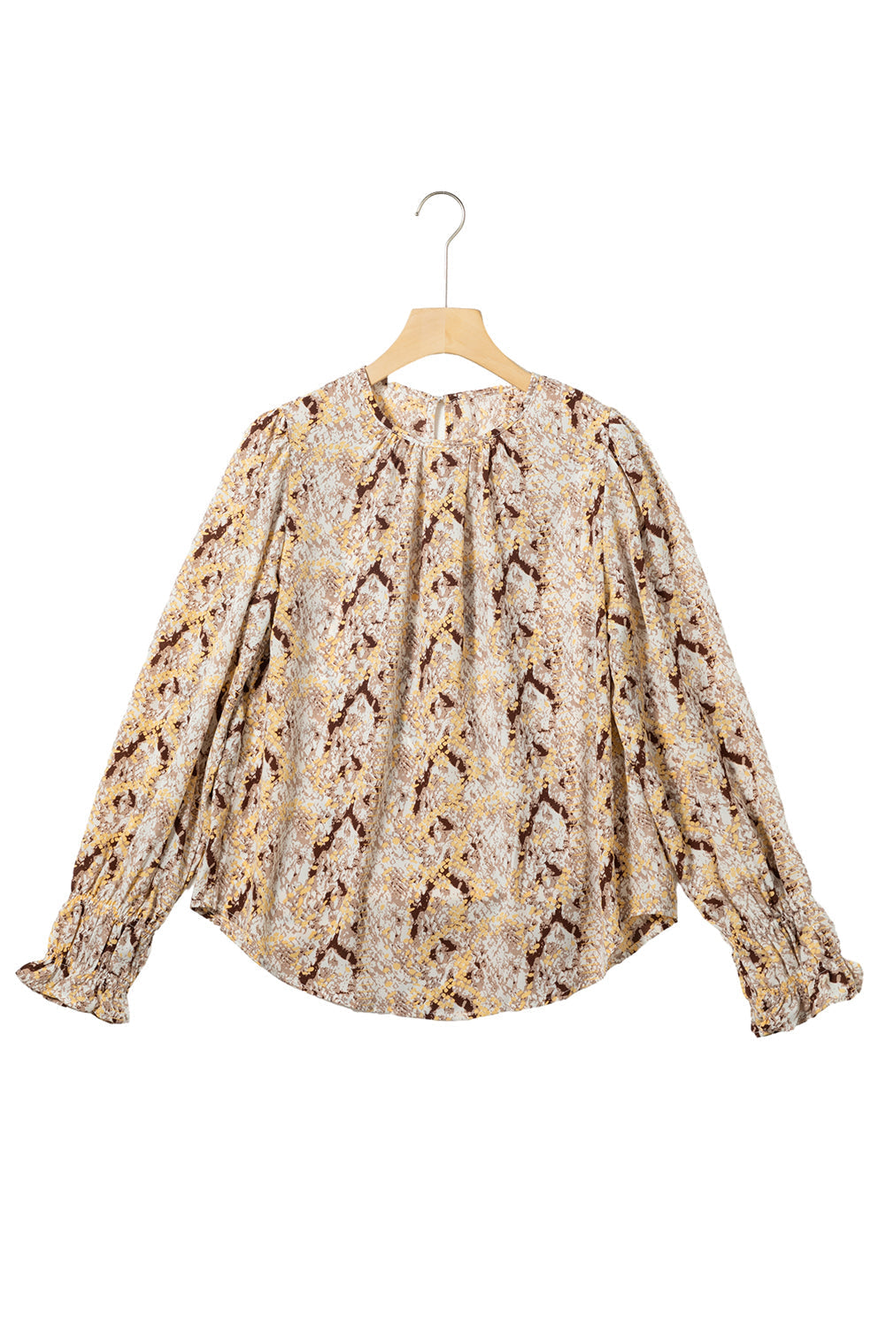 Blouse plissée à col rond à paillettes et grain de serpent