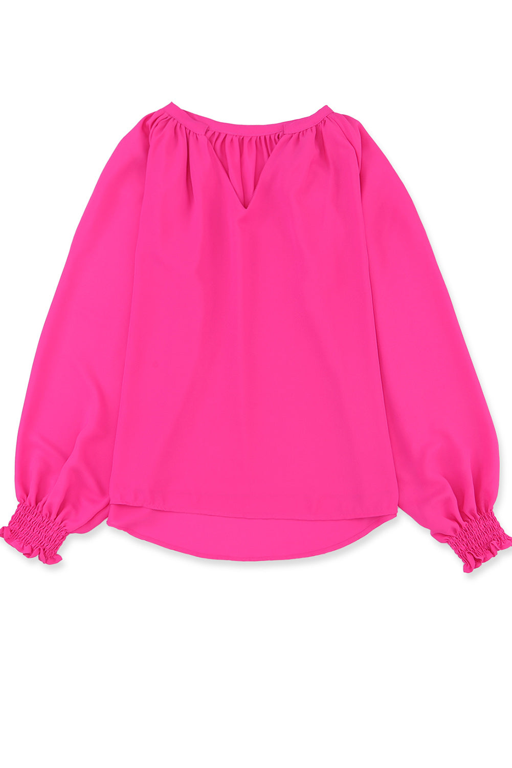 Blouse plissée à col en V et manches bouffantes