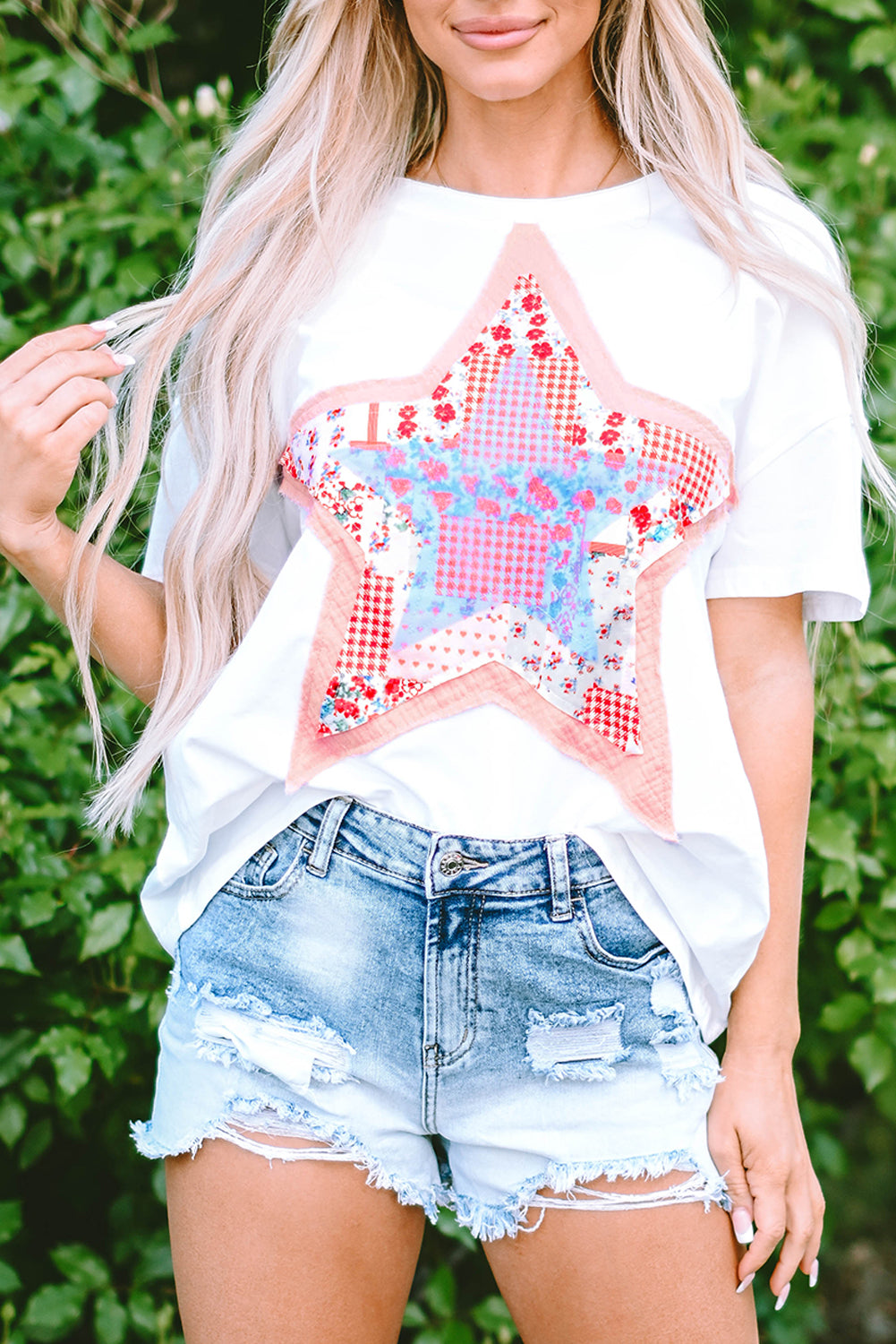 T-shirt ample patchwork étoiles blanc