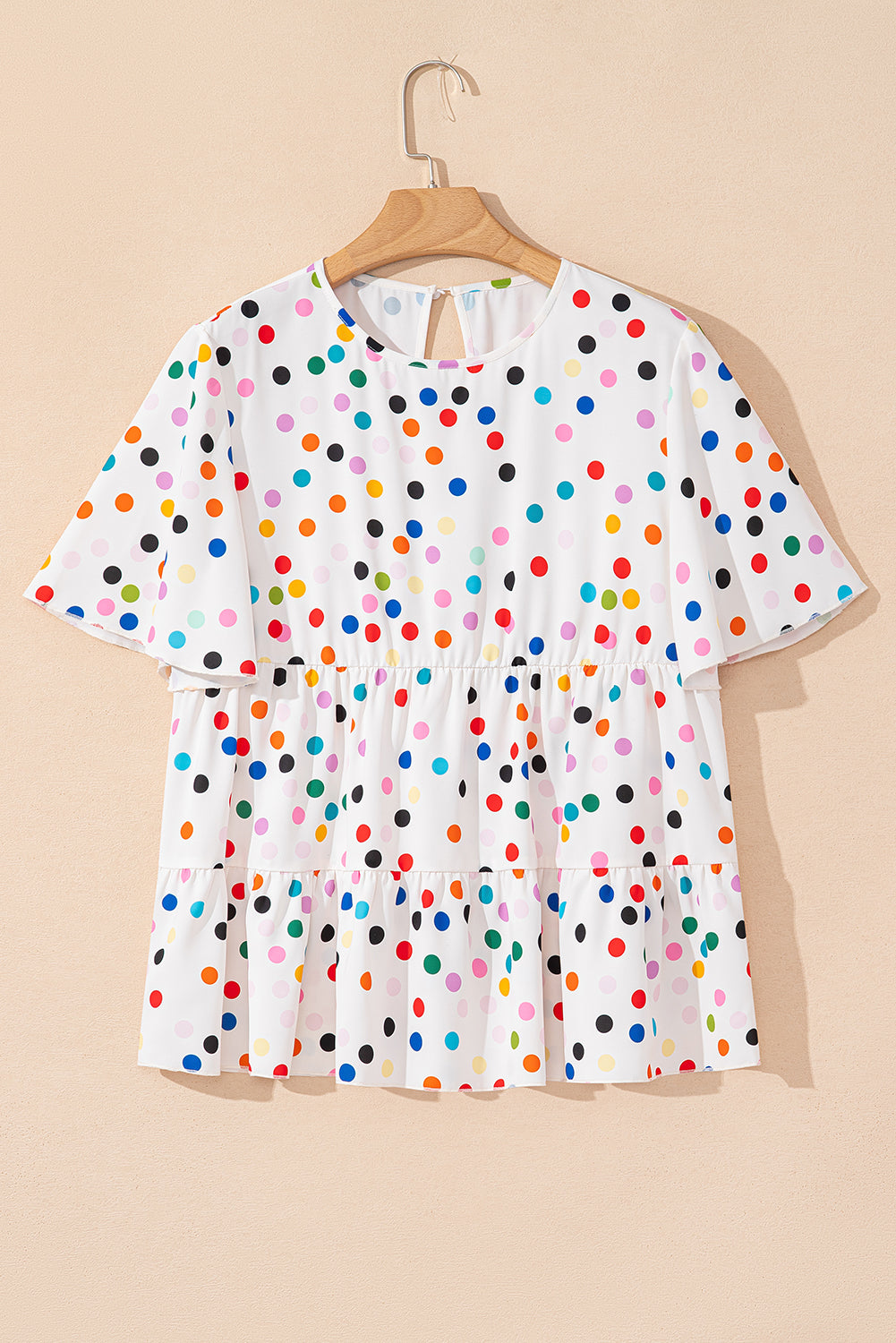 Chemisier babydoll à volants et manches courtes à pois colorés