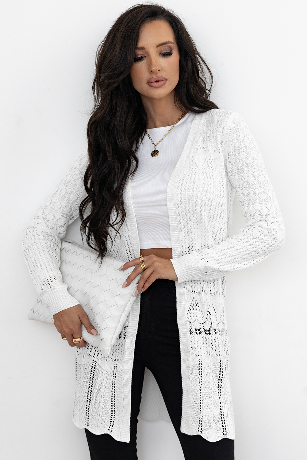 Cardigan ouvert sur le devant ajouré au crochet