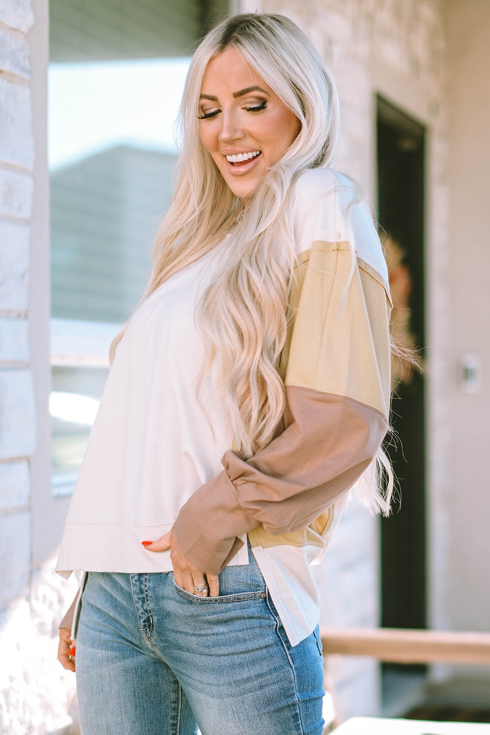 Sweat-shirt surdimensionné patchwork à manches color block