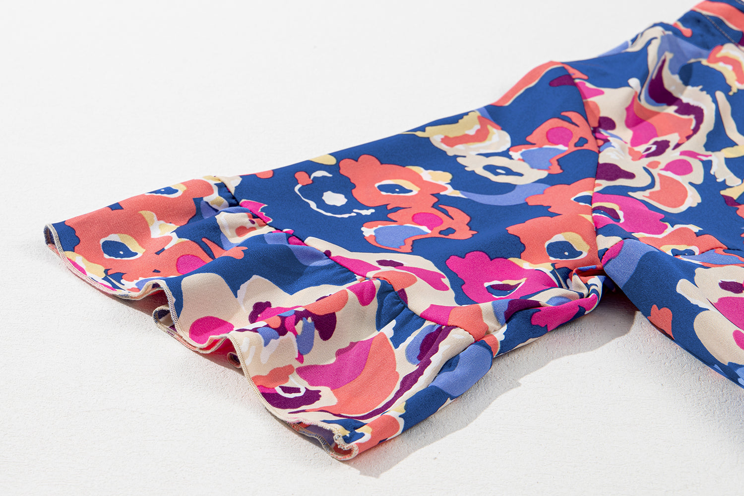 Mini-Robe Imprimée Florale à Volants à Manches 3/4 de Grande Taille